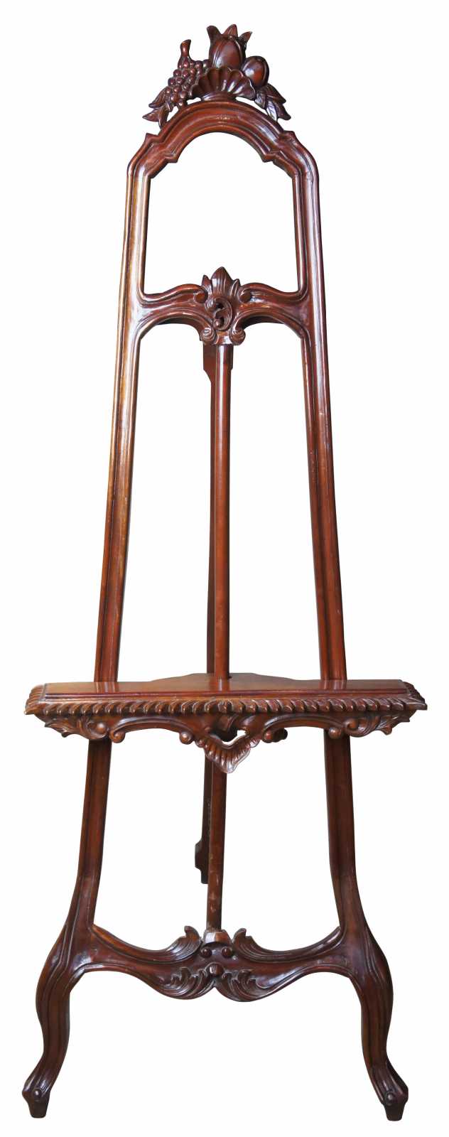 Graceful and Hand Carved 20th Century Mahogany Floor Easel / Artist Display  Stand