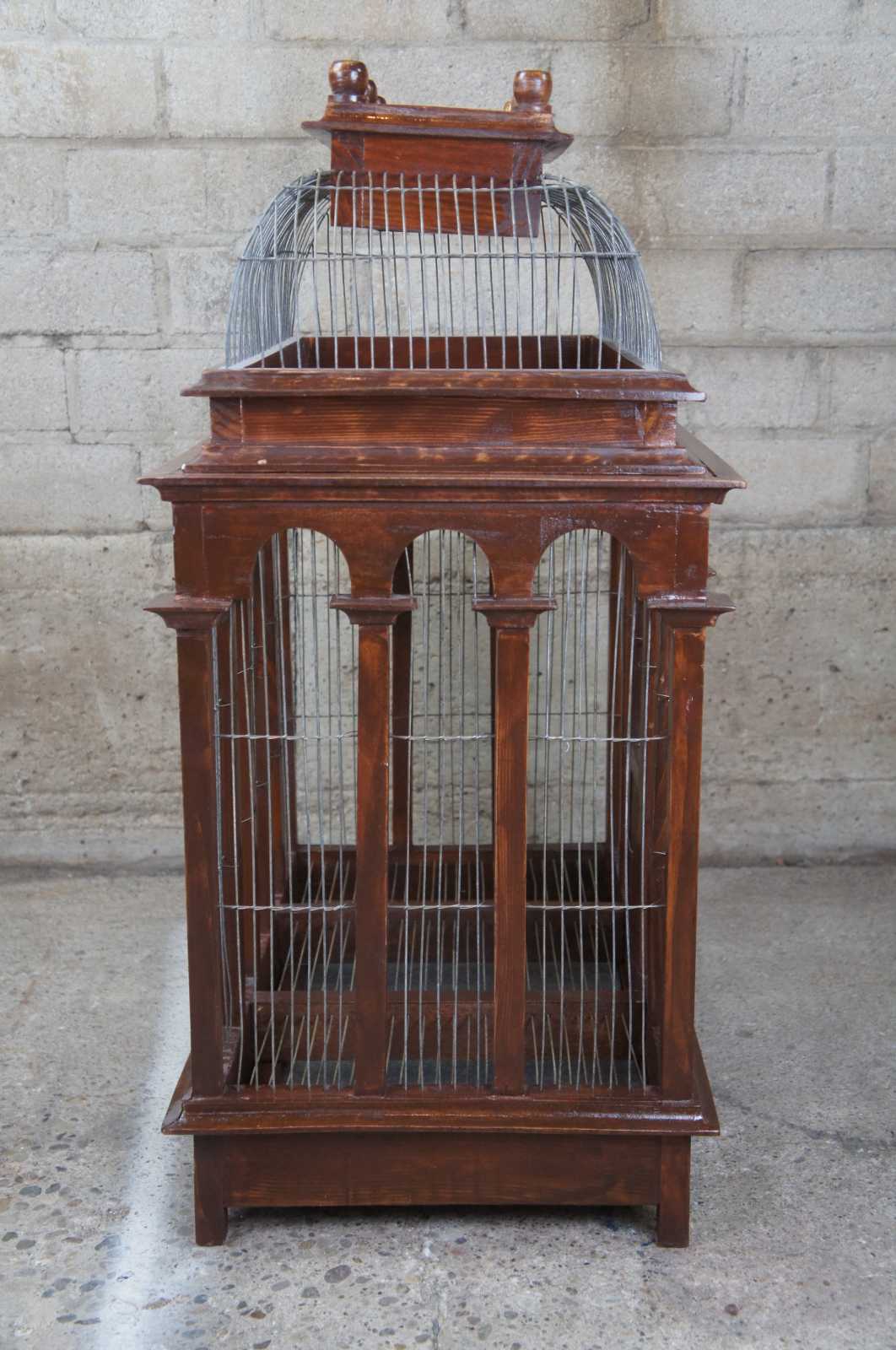 Antique Victorian Architectural Dome Top Wooden & Metal Wire Bird Cage 34