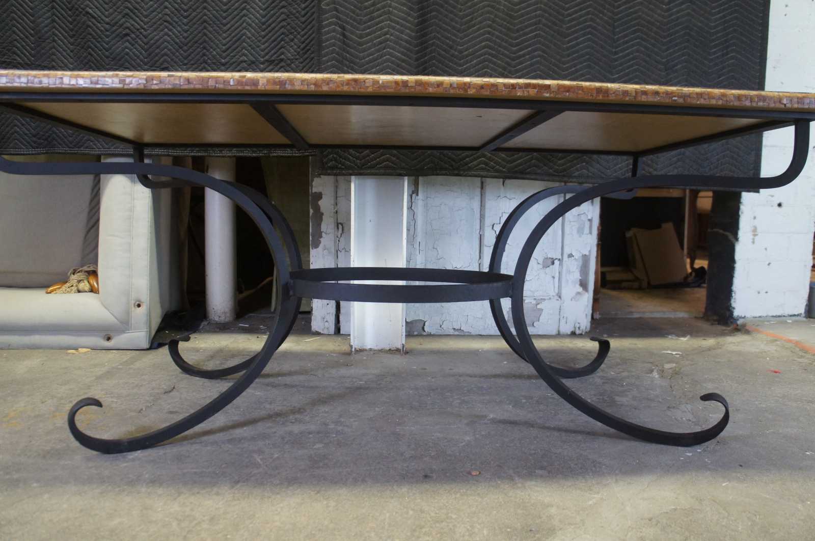 Arhaus Italian Old World Stone Mosaic Tile Dining Table Scrolled Iron Base 72"