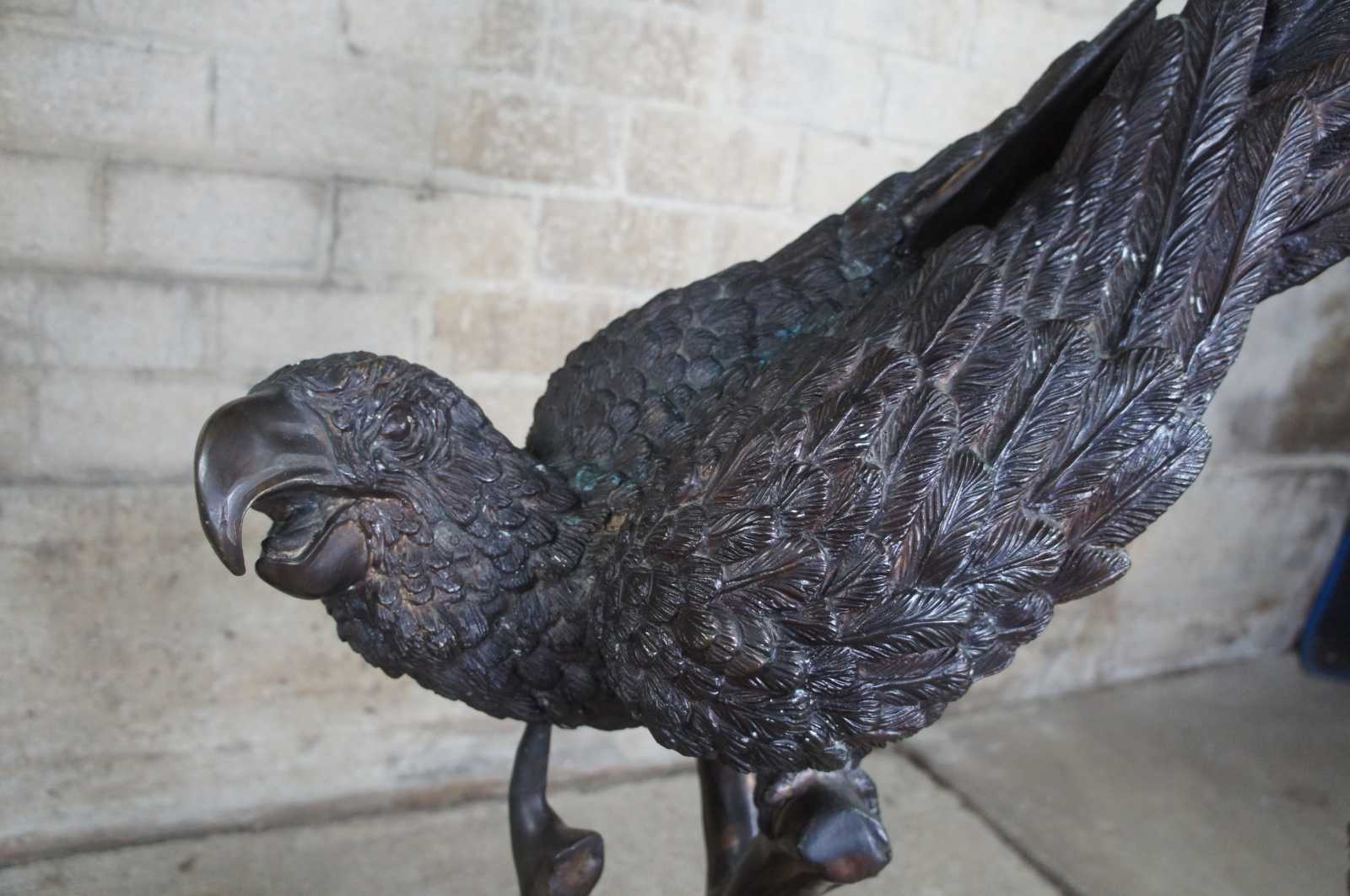 French Art Deco Pair Lifesize Bronze Parrot Bird Sculptures