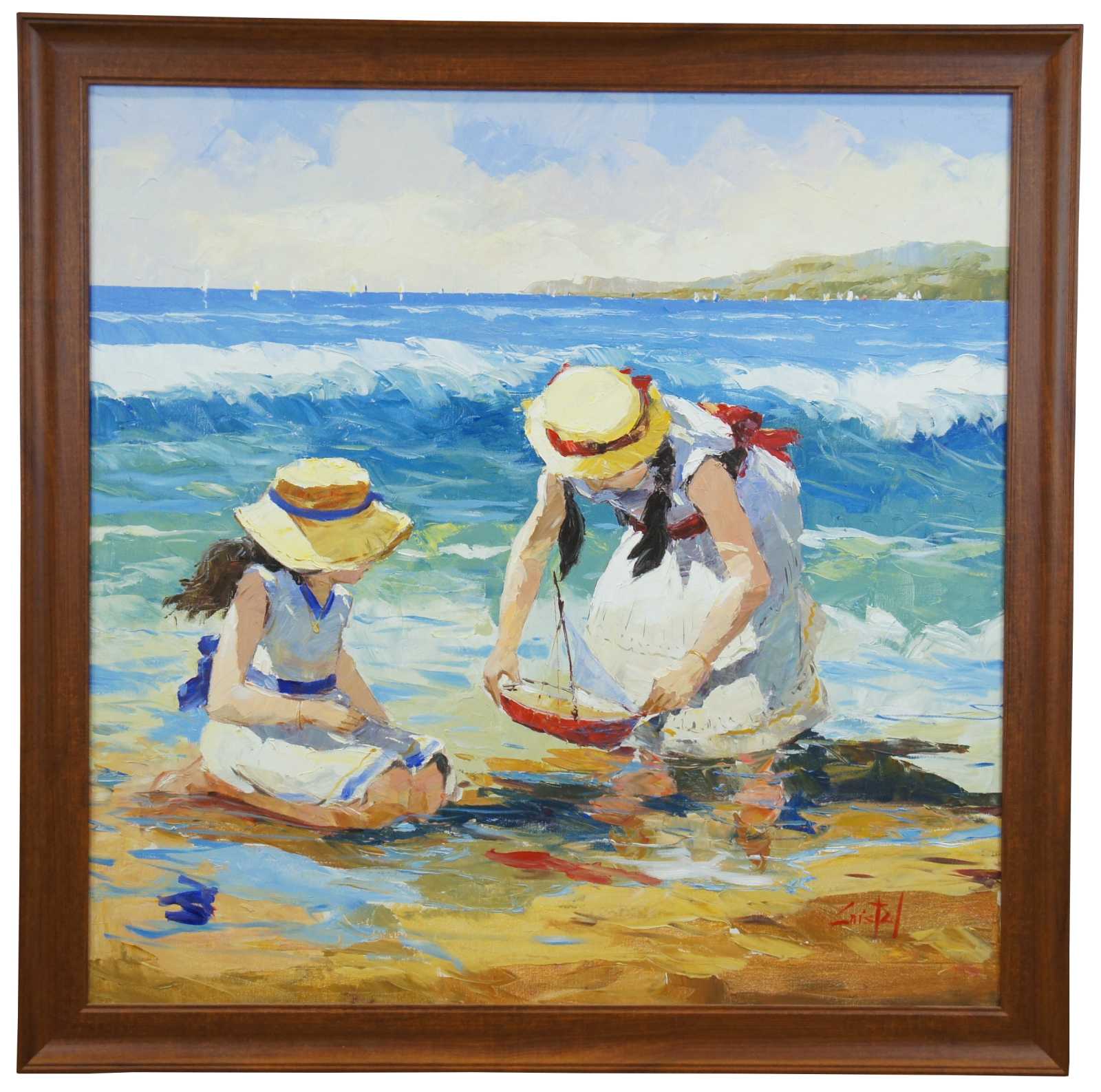Beach Mother and Child Impressionism Oil painting Hand-painted Canvas Wall  Art D