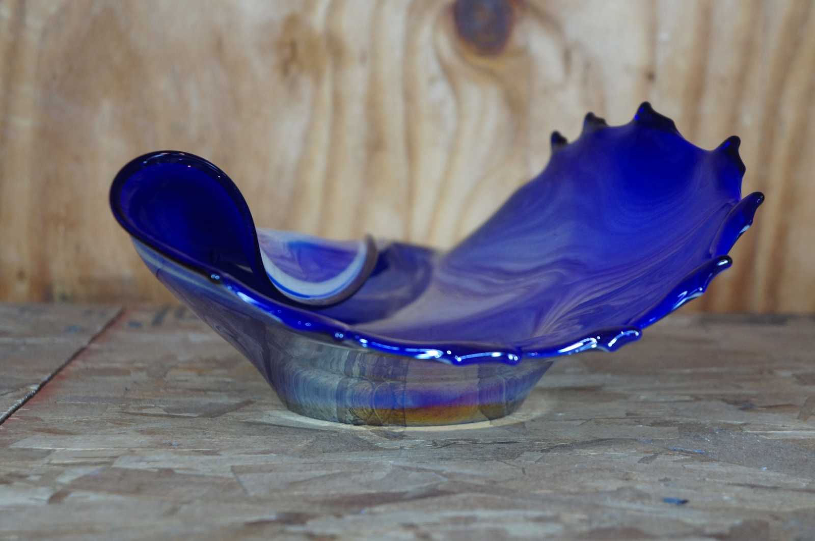 Murano style colbalt hand blown seashell console outlets bowl, Poland, no returns