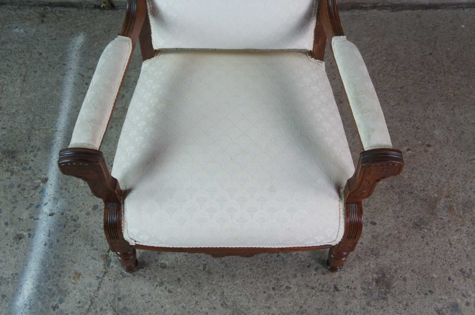 Antique VICTORIAN Lounge Lolling Arm CHAIR French TOILE Swan Arms LIBRARY