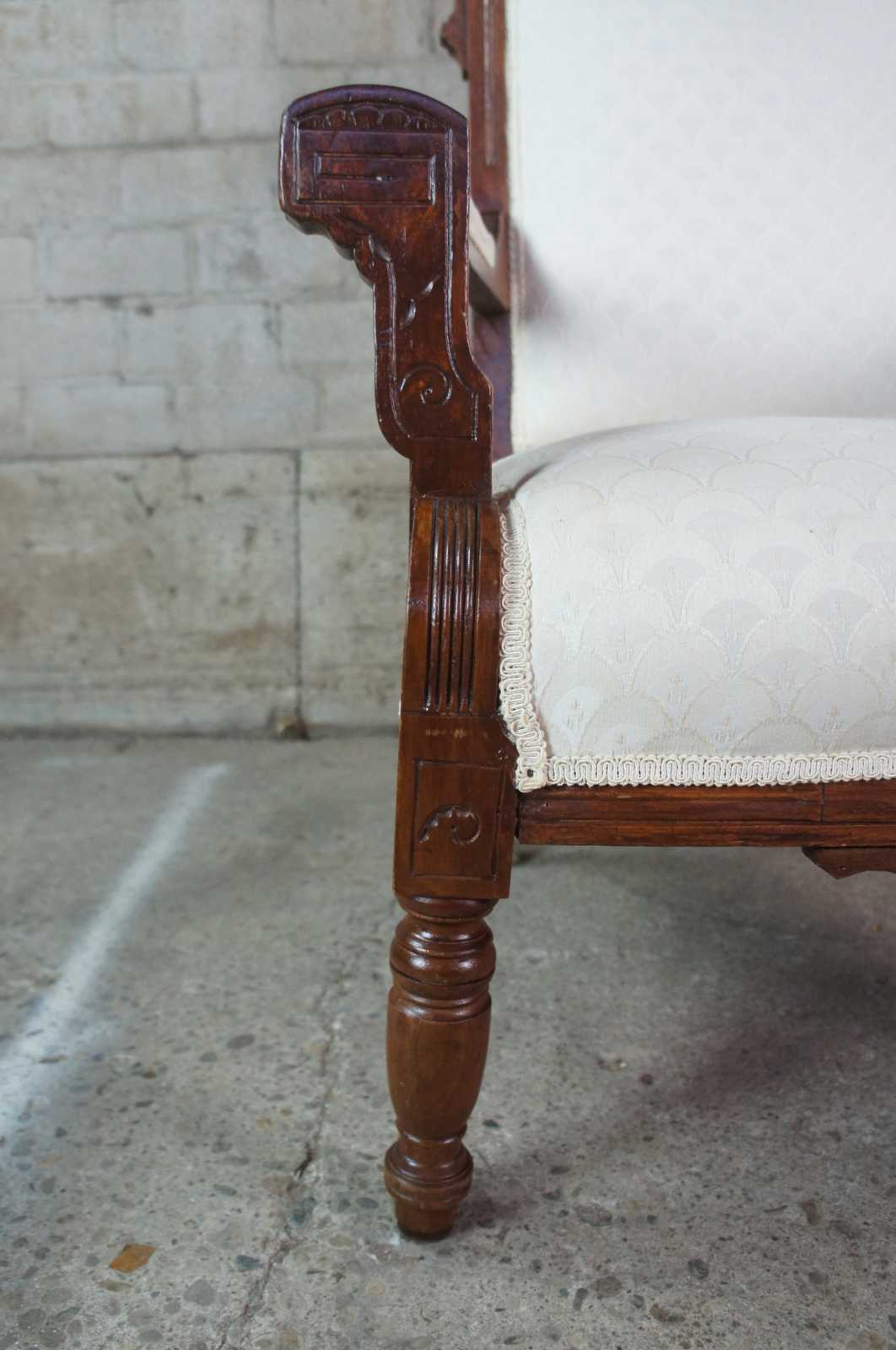 Antique VICTORIAN Lounge Lolling Arm CHAIR French TOILE Swan Arms LIBRARY