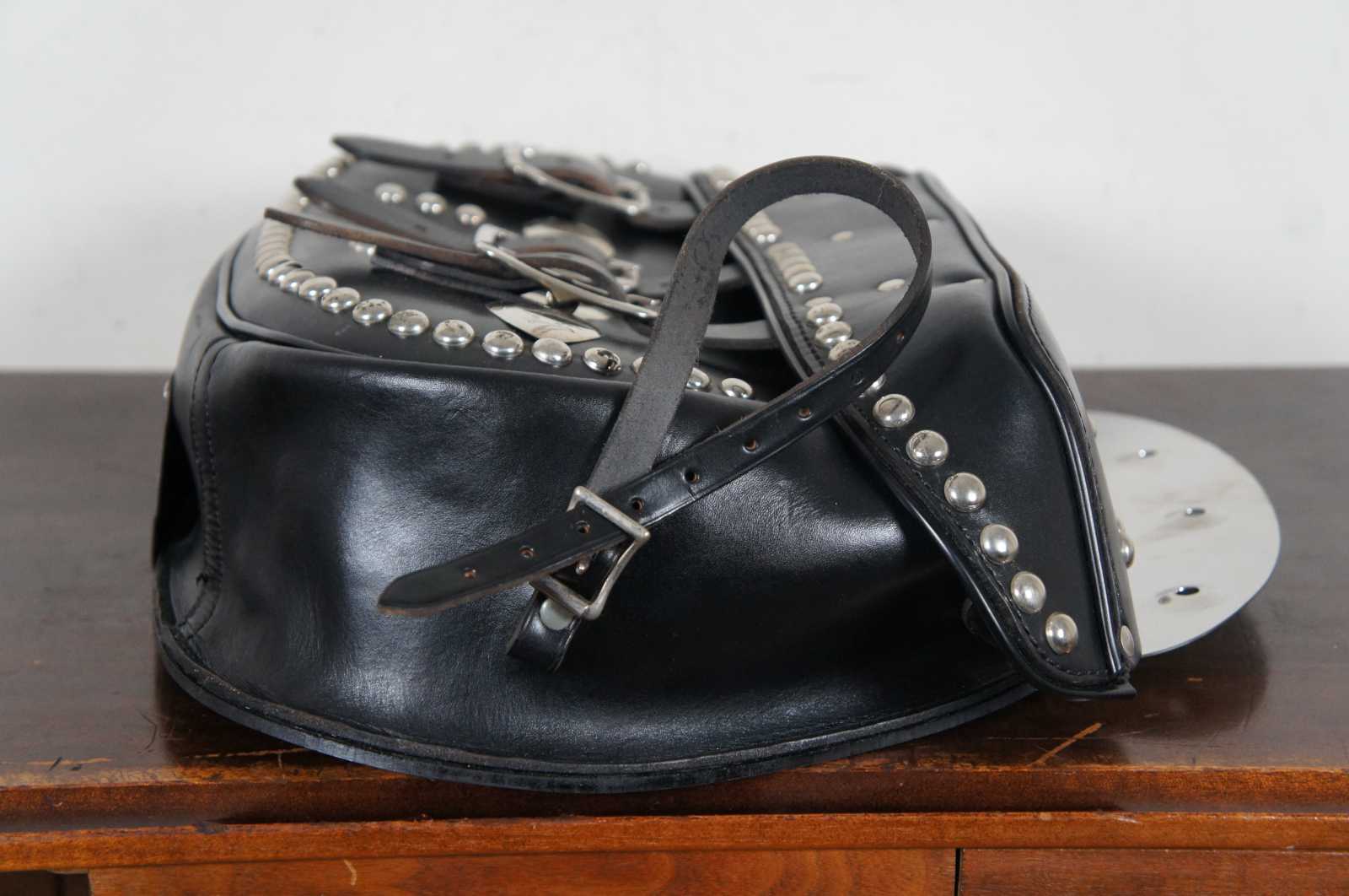 2 Harley Davidson OEM Knuckle Flat Panhead Black Studded Leather Saddlebags Pair