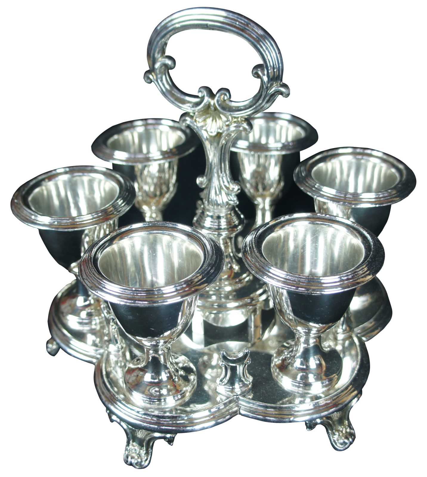 6 Baroque Silver Plated Kiddush Cup Goblets & Caddy Judaica Barware