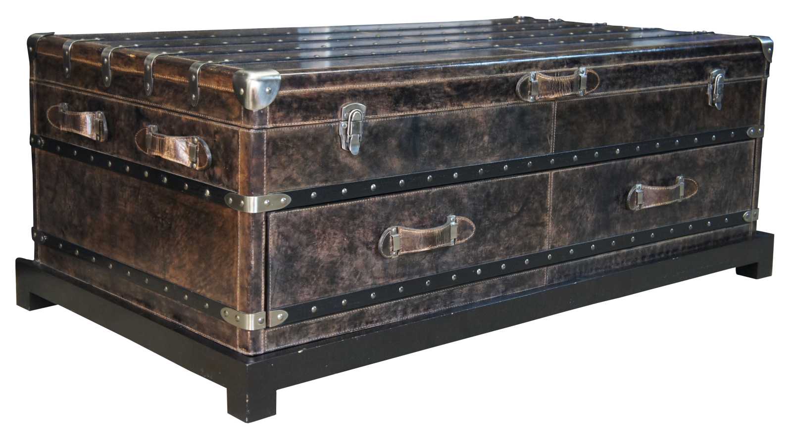 Arhaus Martin Leather Steamer Trunk Coffee Cocktail Table with