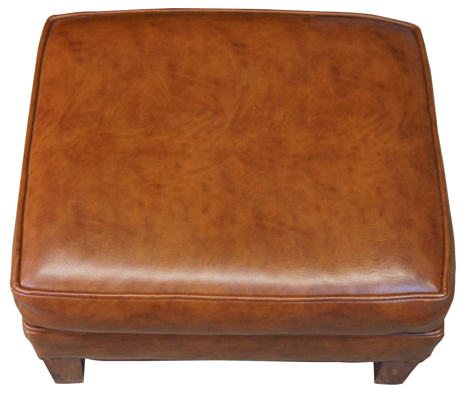 Mid Century Rectangular Brown Leather Ottoman or Foot Stool Nailhead