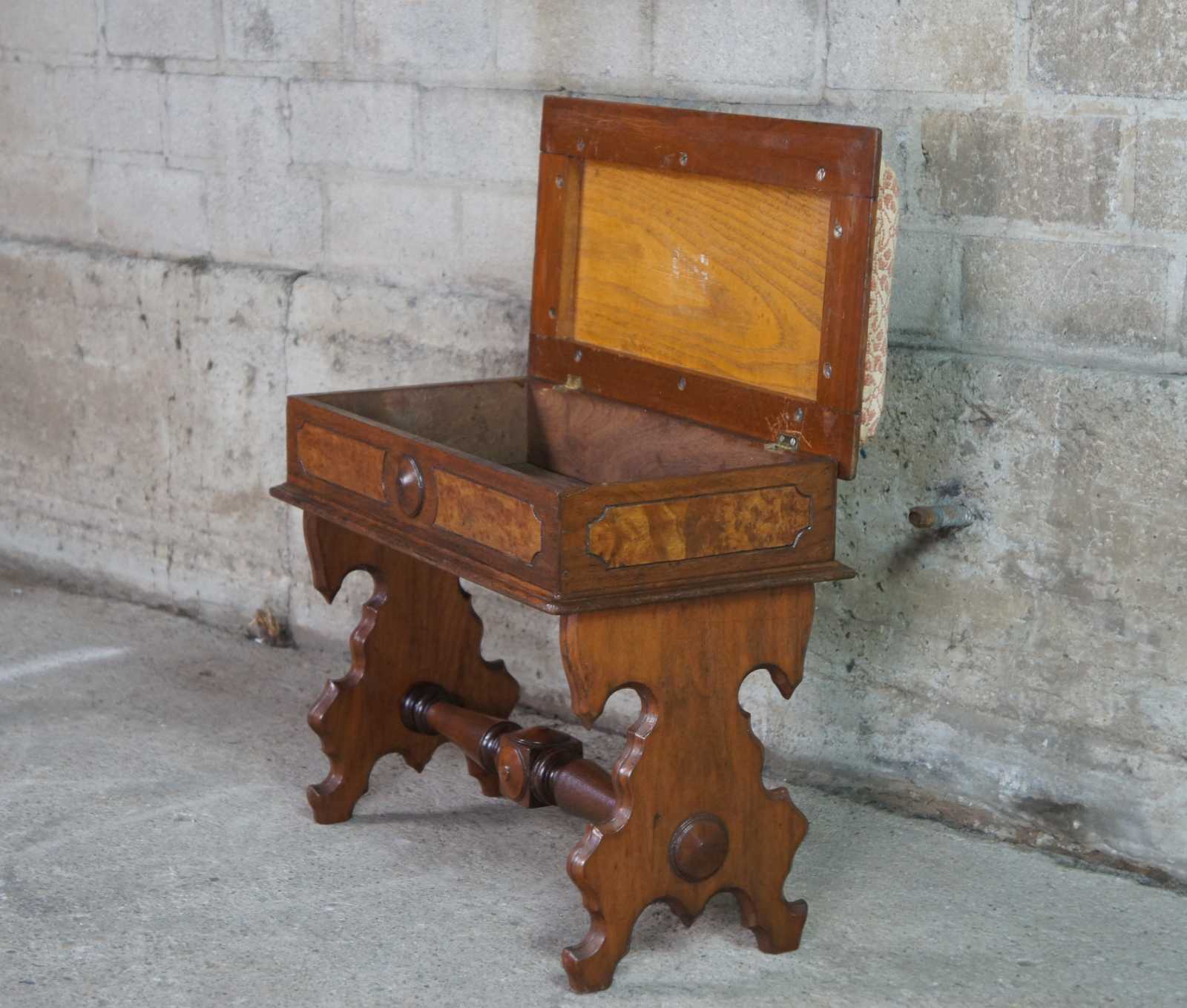 Antique Victorian Eastlake Arched Walnut Foot Stool