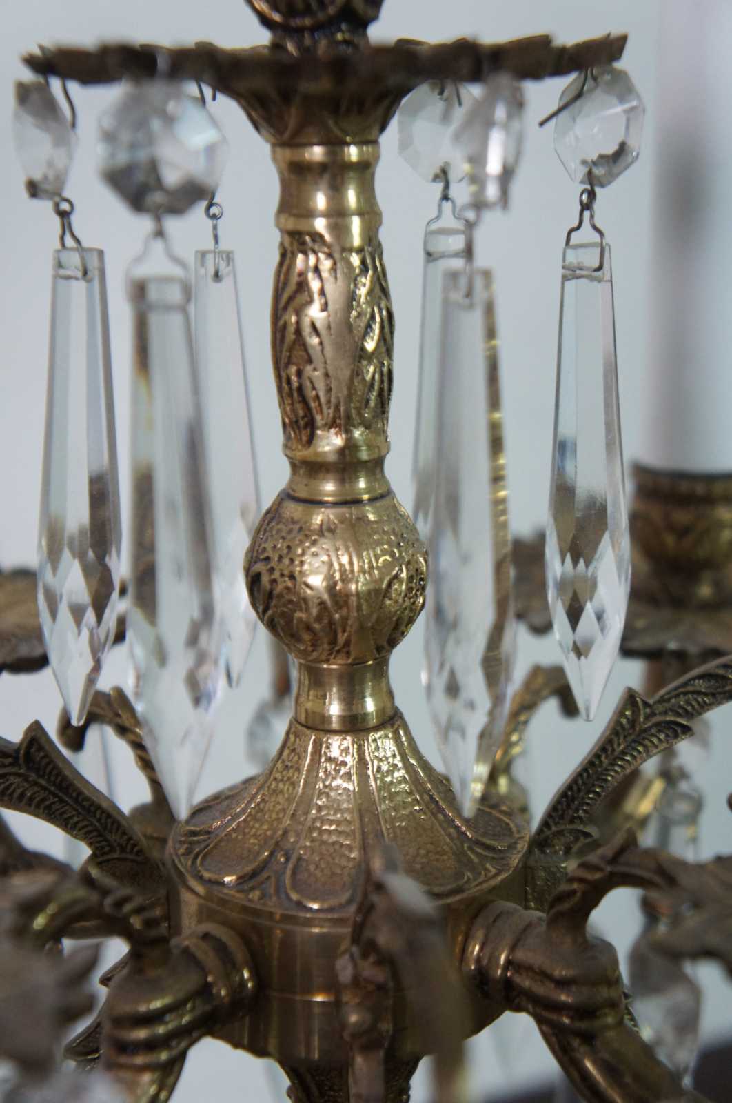 Brass Crystal Girandole Lamp, 5 Light Candelabra Brass Lamp, 32 Large Tear  Drop Crystals, Vintage Hollywood Regency Lighting, French Decor