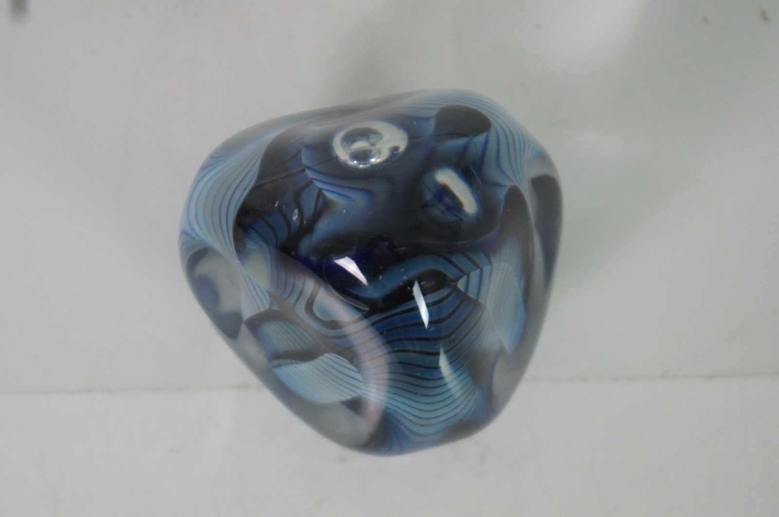 1998 Robert Eickholt Studio Art Glass Paperweight Abstract Blue Stripe 3