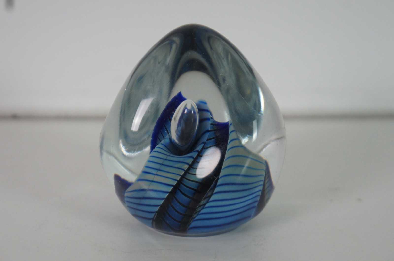 1998 Robert Eickholt Studio Art Glass Paperweight Abstract Blue Stripe 3