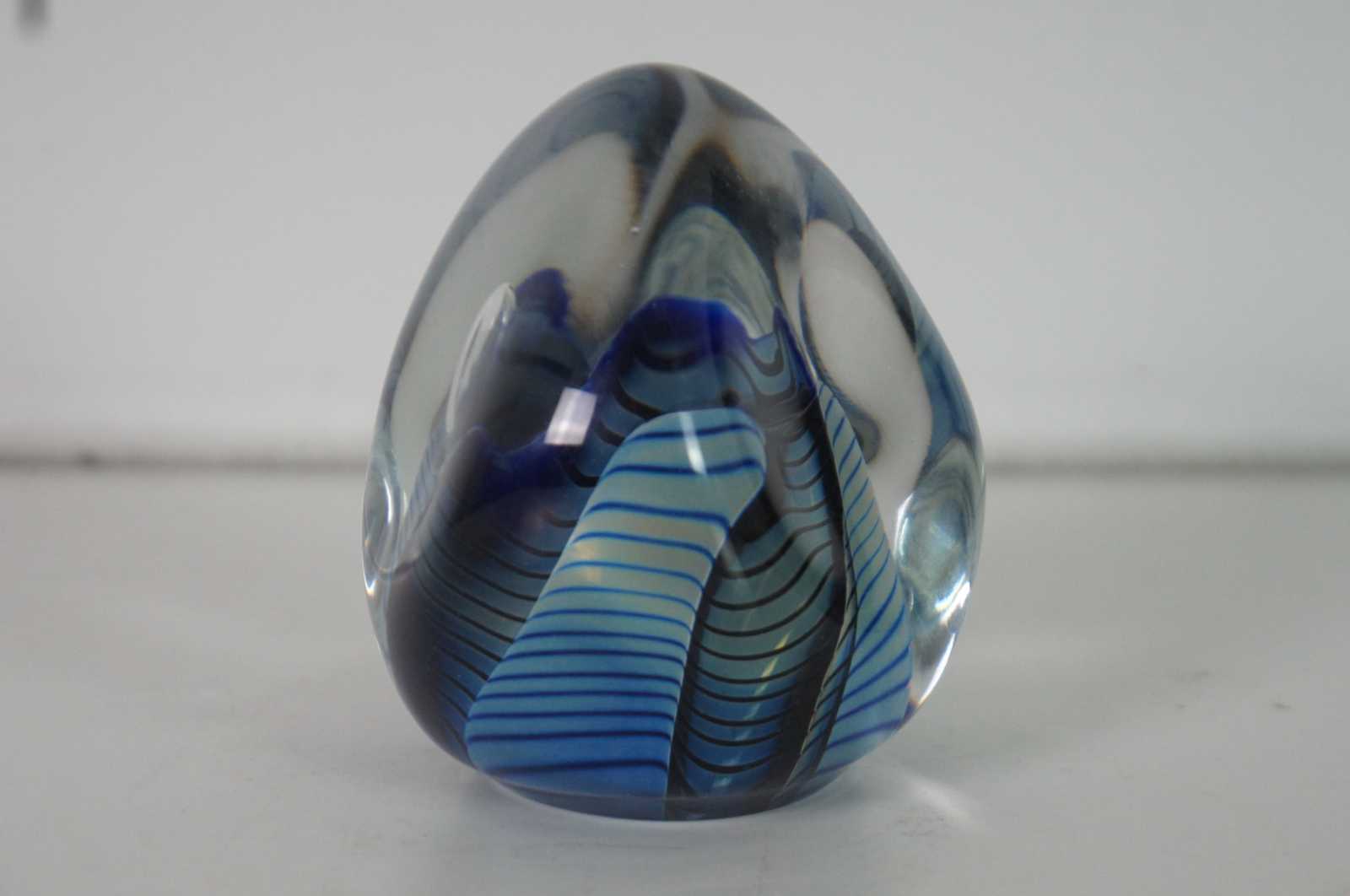 1998 Robert Eickholt Studio Art Glass Paperweight Abstract Blue Stripe 3