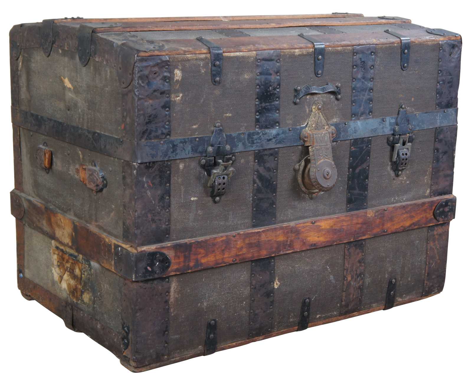 Antique Eagle Lock Company Vintage Steamer Trunk Chest 