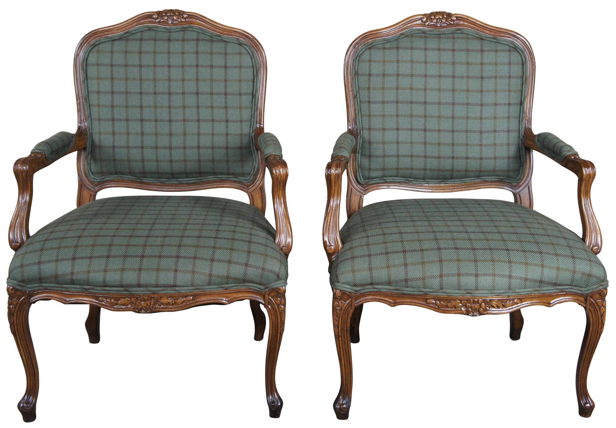 2 Meyer Gunther Martini French Louis XV Fauteuil Arm Chairs Ralph Lauren  Plaid