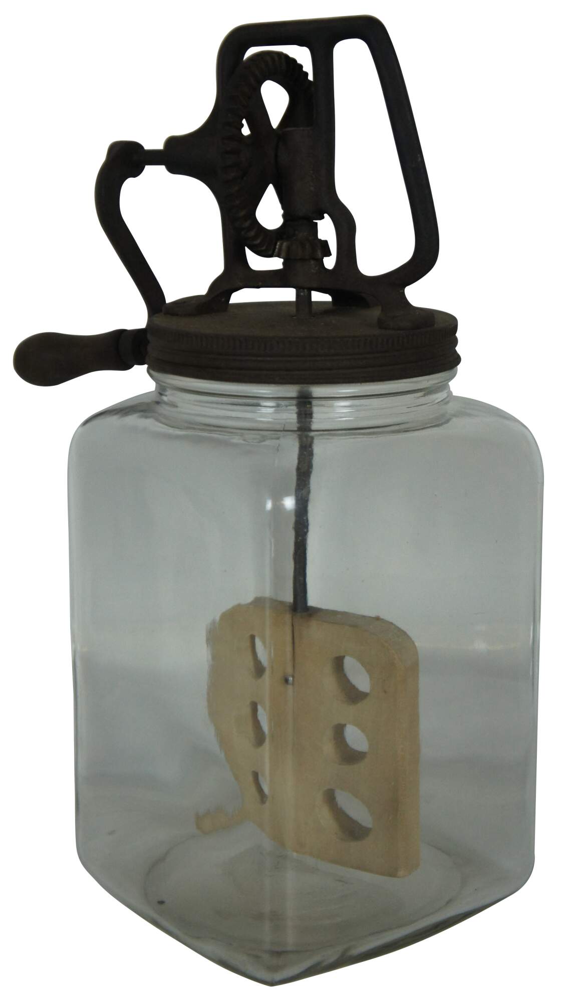 Dazey Metal Wood Paddle Butter Churner 34B Hazel Atlas Greek Key 4 Qt Glass  Jar