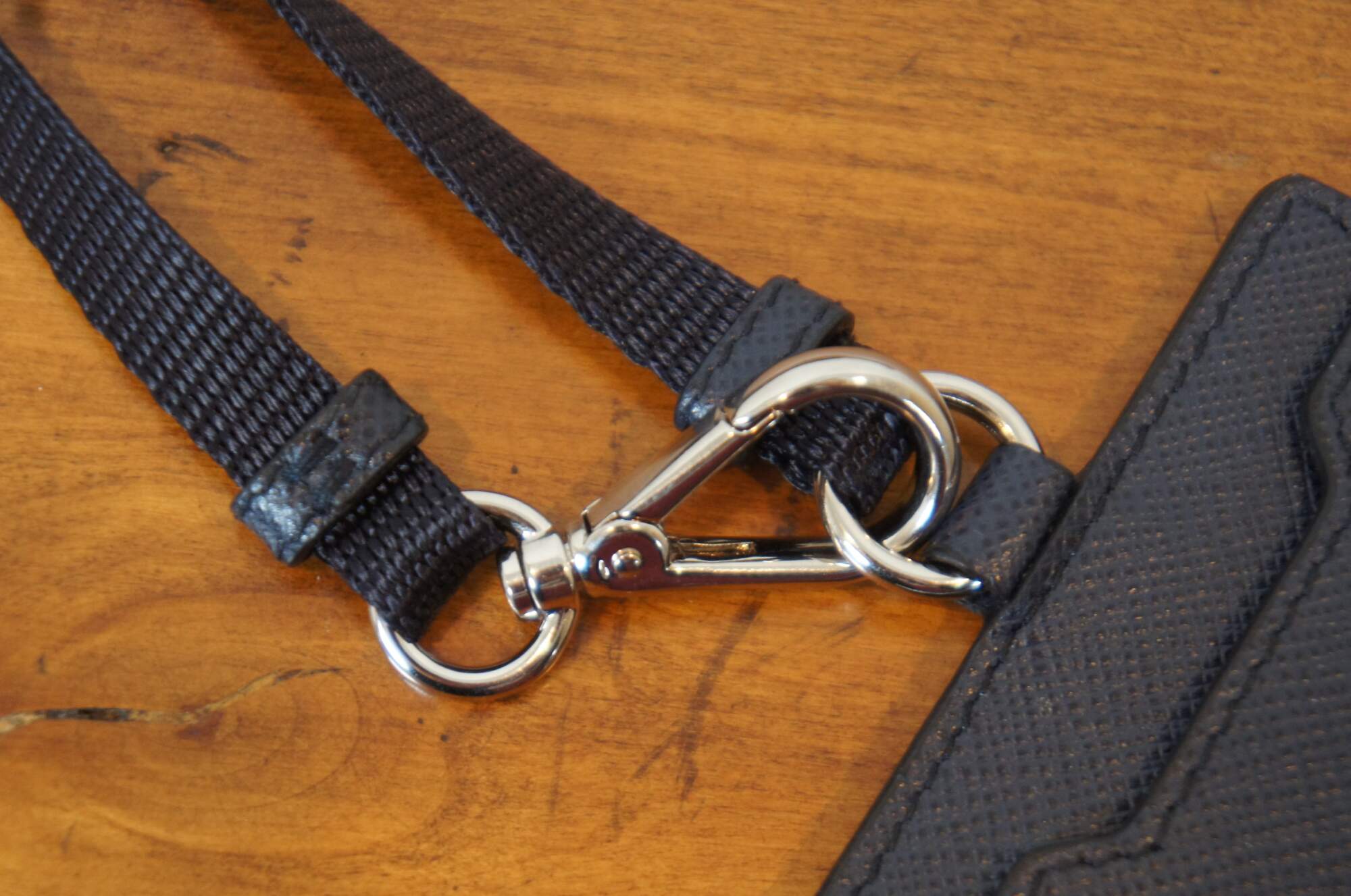 Prada Navy Blue Saffiano Leather ID Badge Holder Lanyard