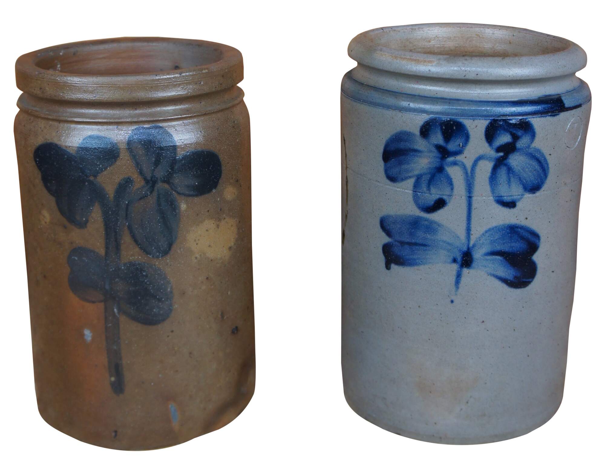 2 Antique 19th C Stoneware Double Clover Peter Herrmann Crock Cobalt Blue  10