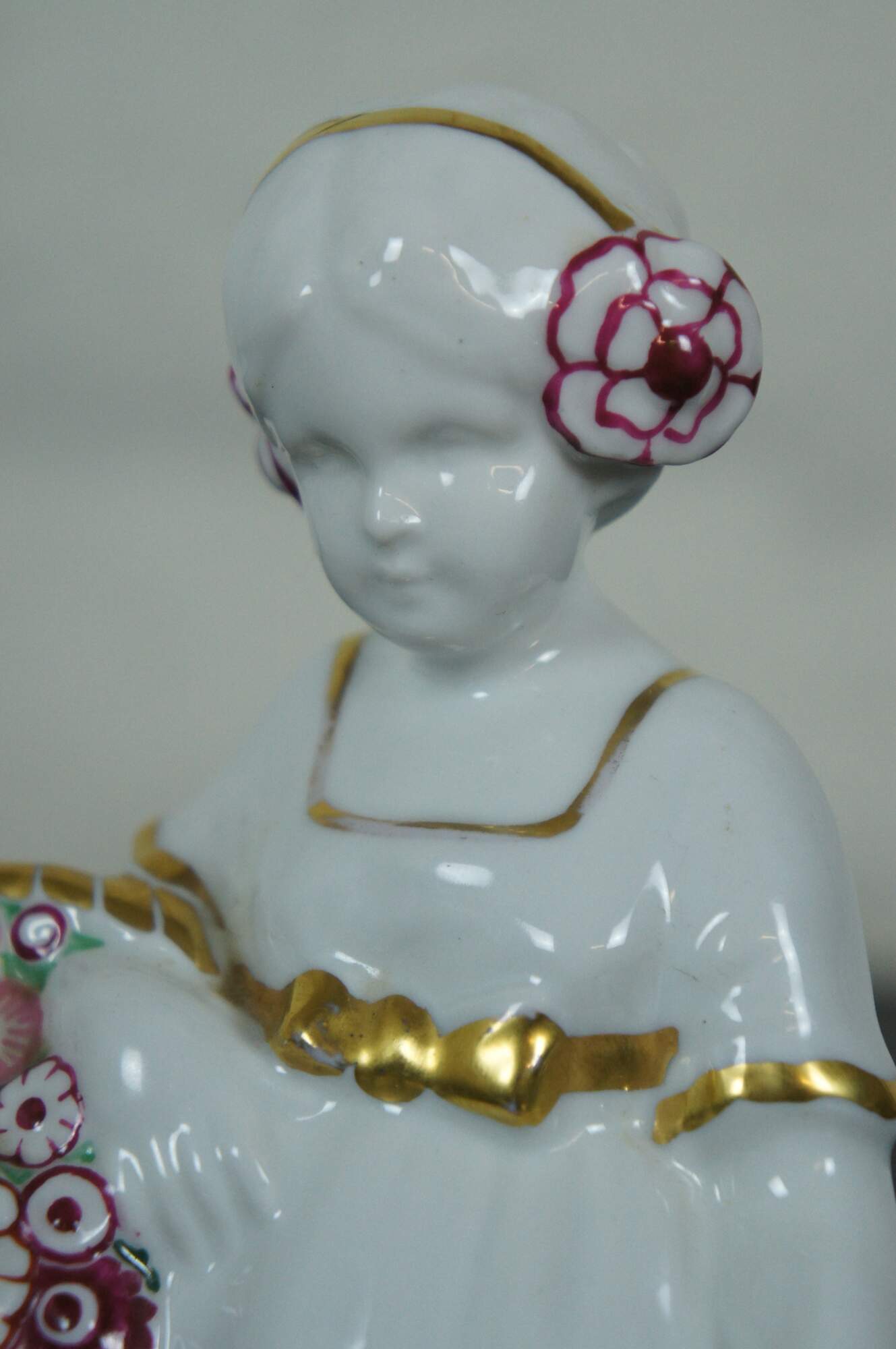 Antique Art Deco Bohemian Pirkenhammer Porcelain Flower Girl