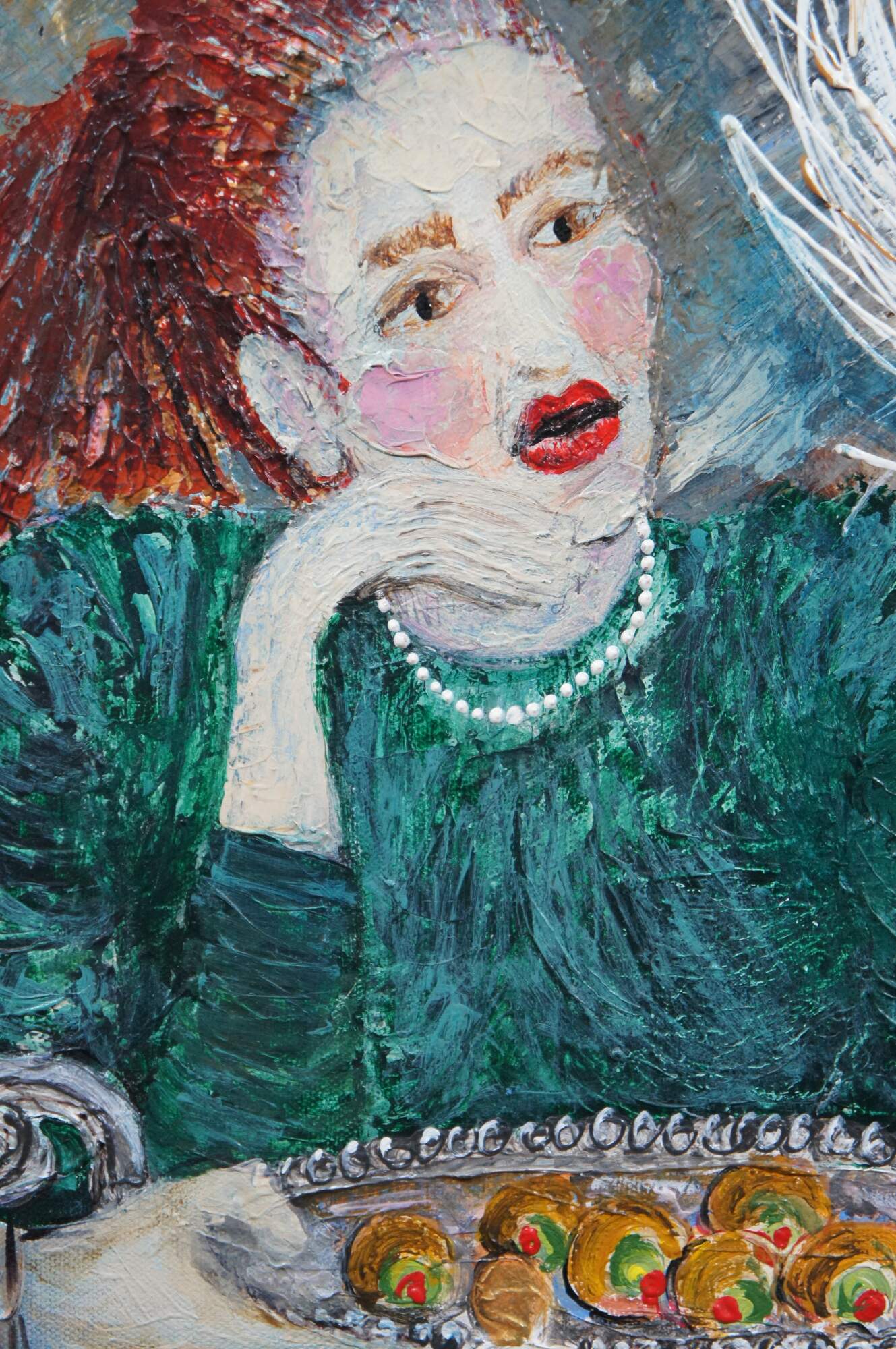 Vintage Jan Frazee Expressionist Canvas Oil Painting Dinner Tea Party w