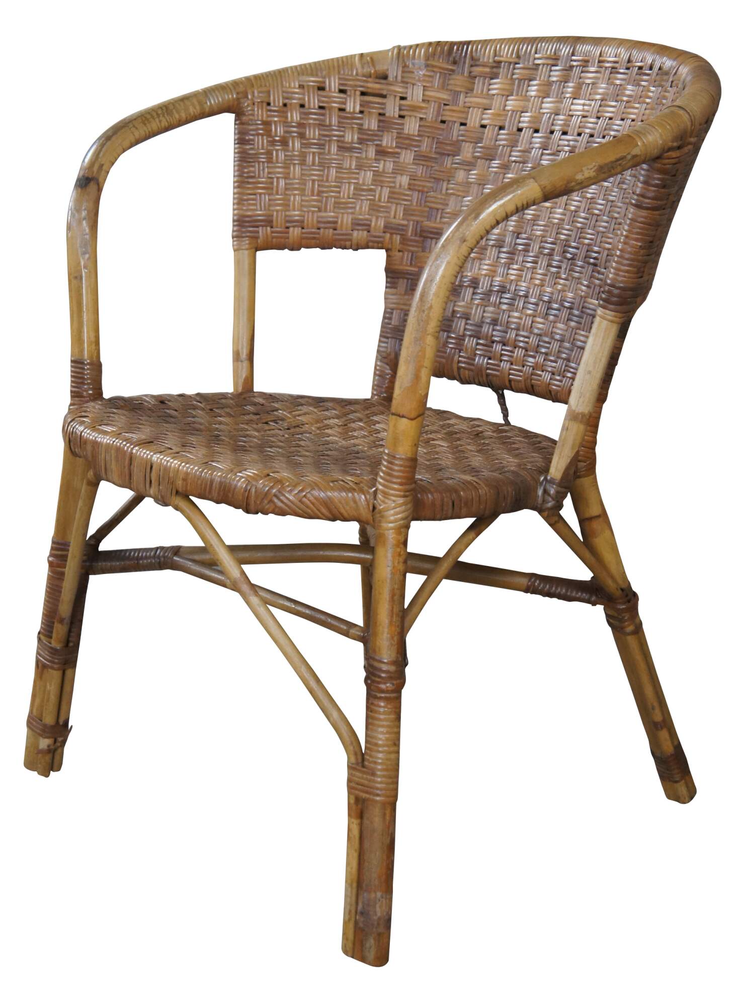 Antique Bentwood Bamboo Woven Wicker Rattan Arm Chair Boho Boheimian 30