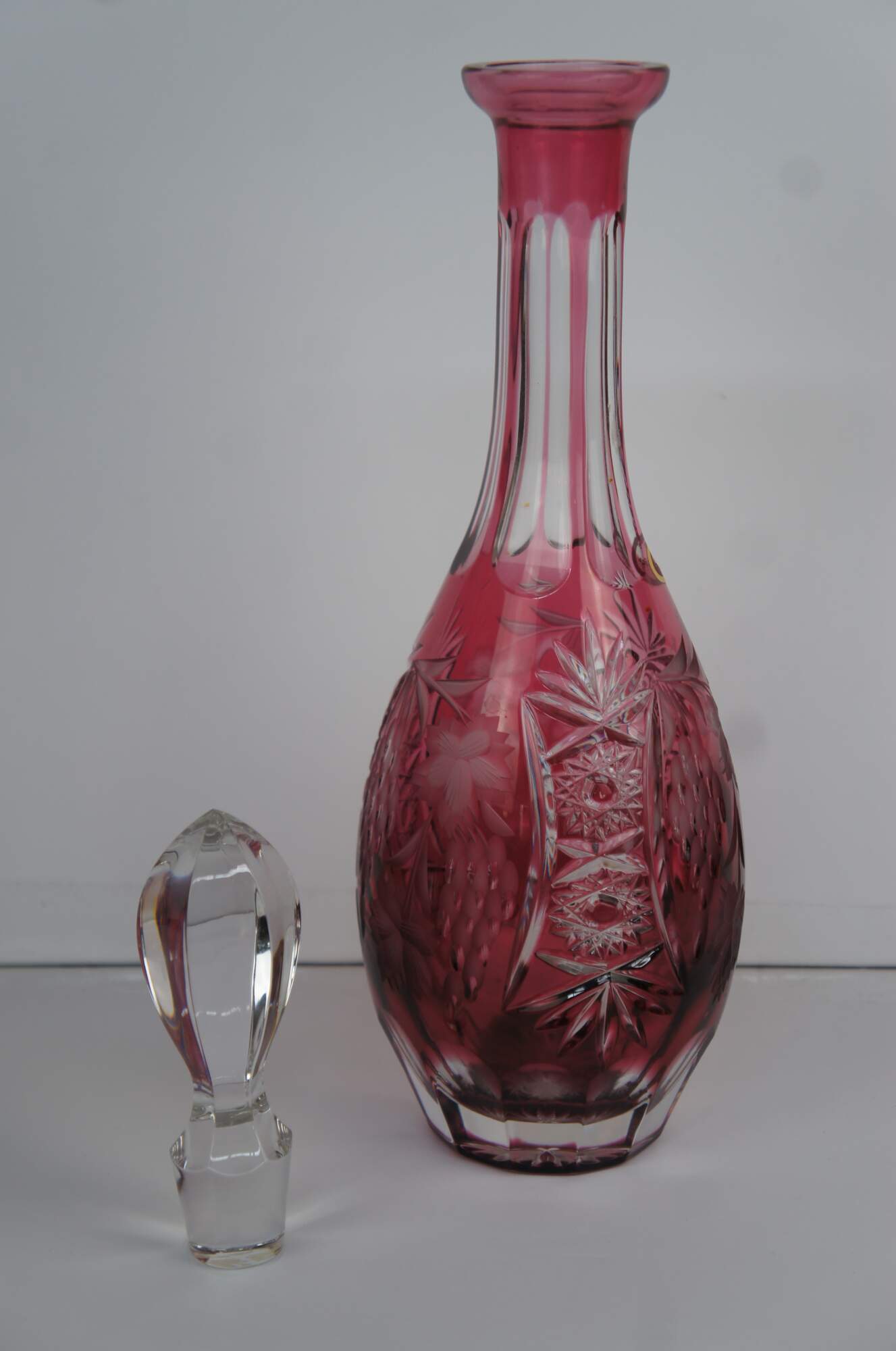 Nachtmann Traube Bohemian Cranberry Cut Clear Crystal Decanter & Shot  Glasses