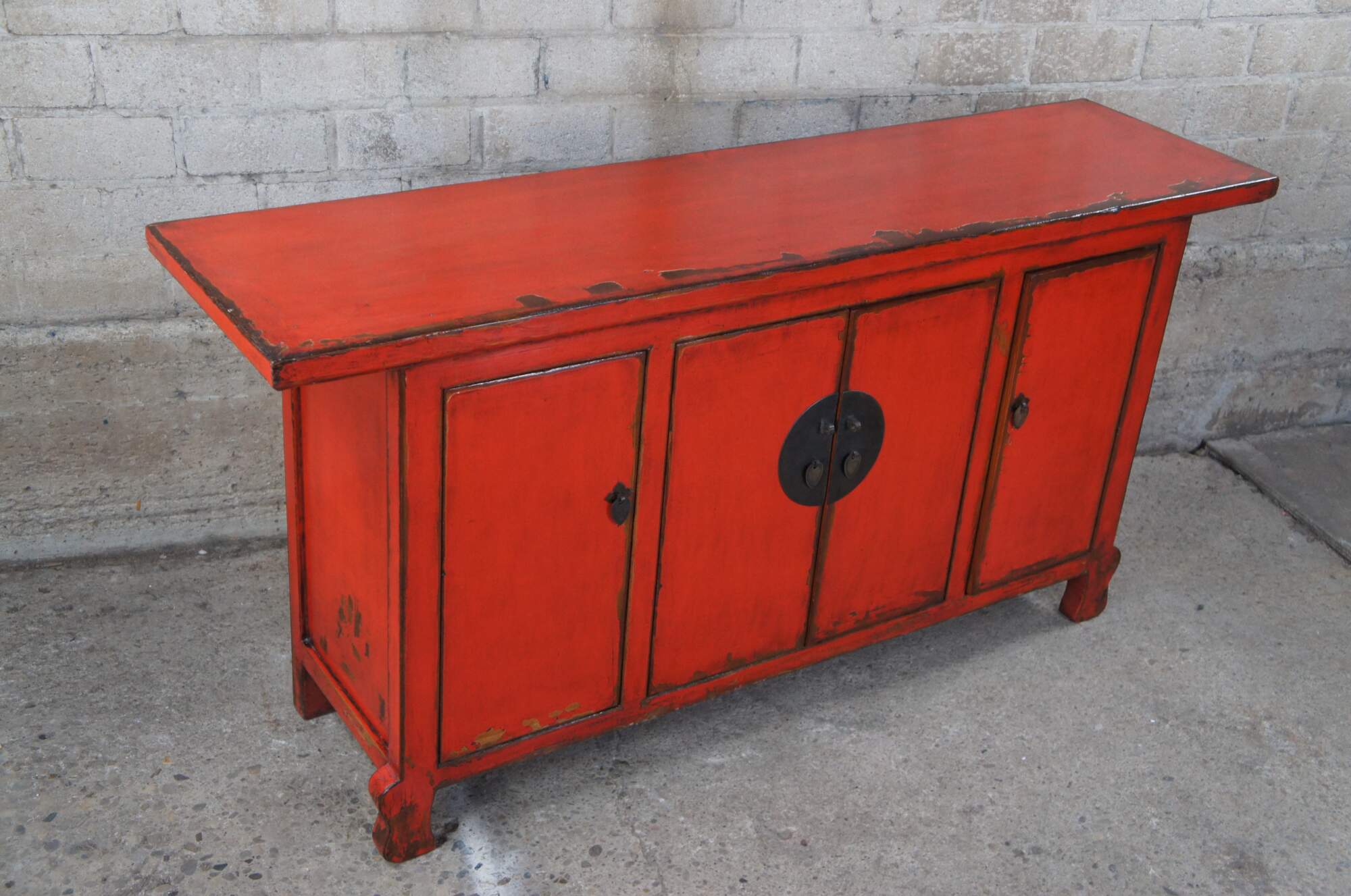 Vintage Chinese Reg Lacquer Elm Ming Style Console Table Sideboard