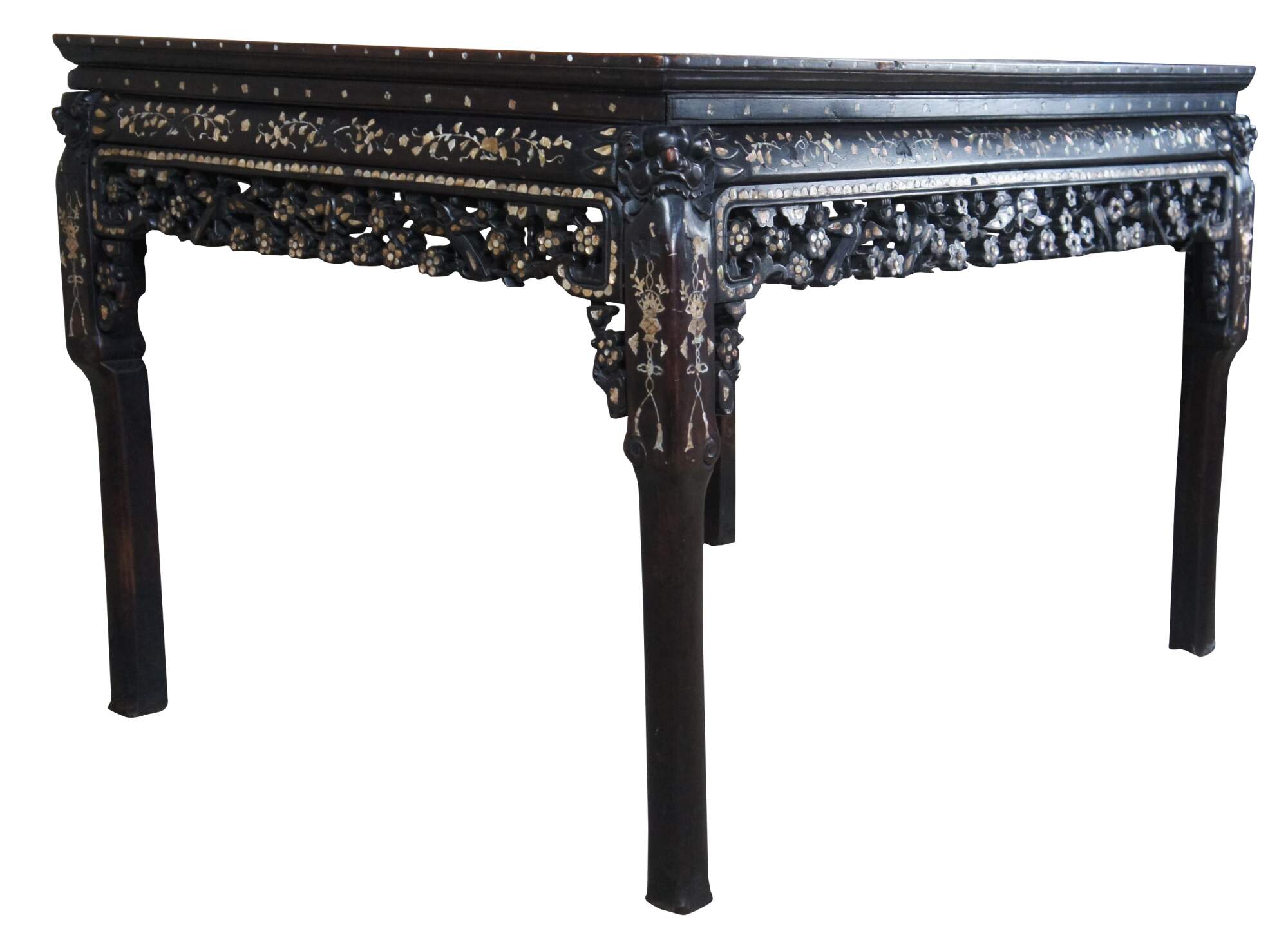 Antique Chinese Rosewood Mother Of Pearl Inlay Marble Console Or Dining Table 8790