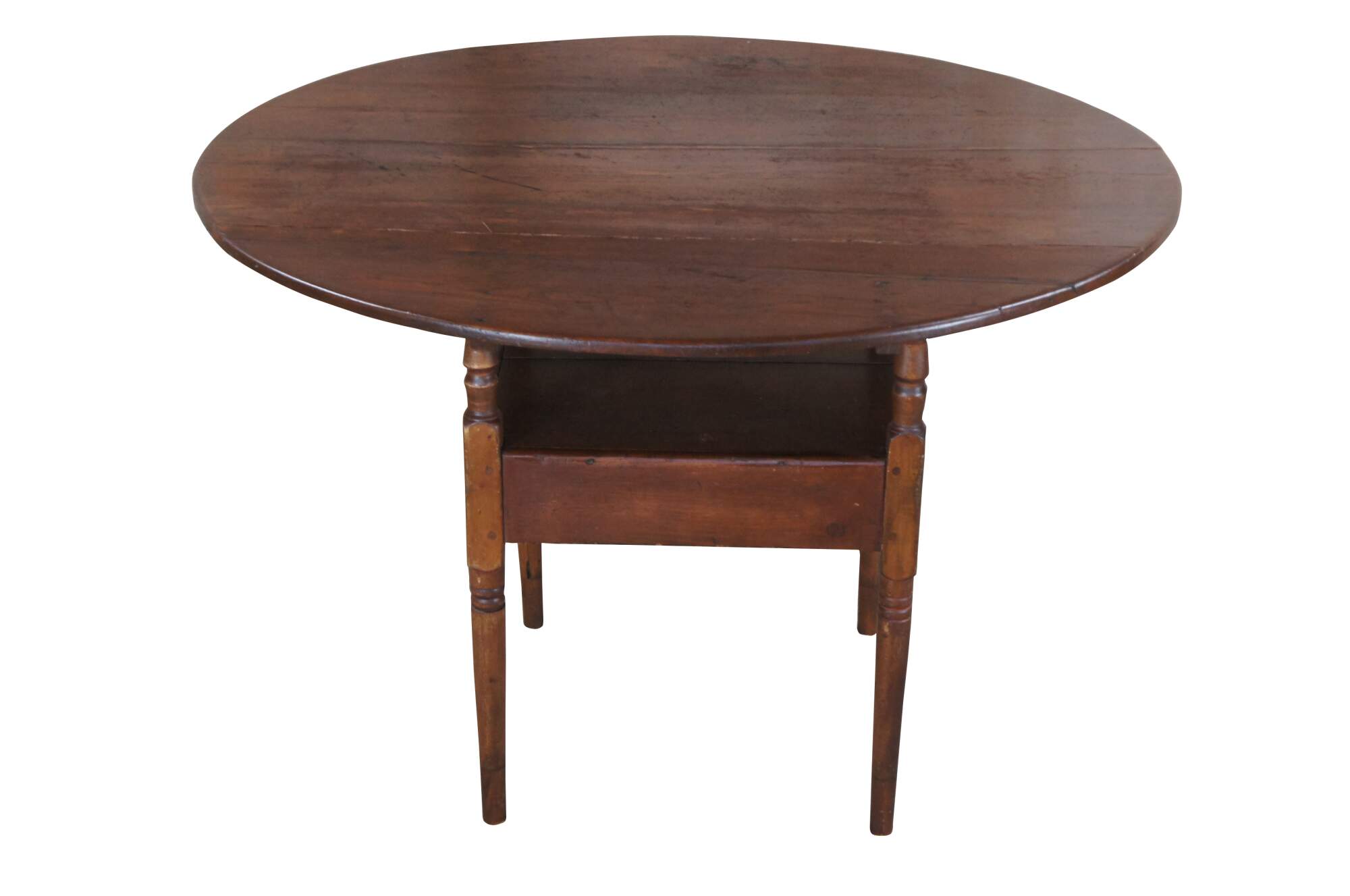 Antique Early American Colonial Pine Round Tilt Top Tavern Table Chair Bench 57"