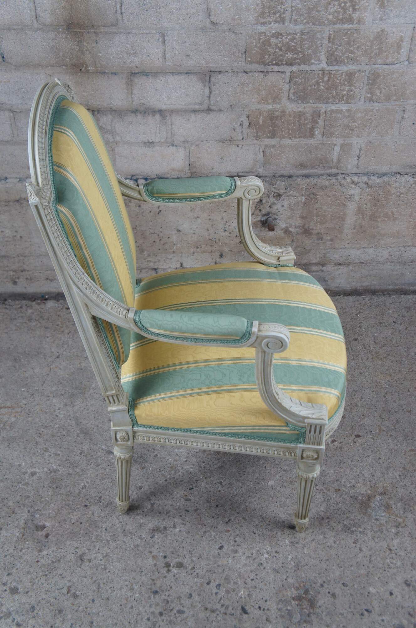 Vintage Baker Furniture French Louis XVI Fauteuil Silk Striped Arm