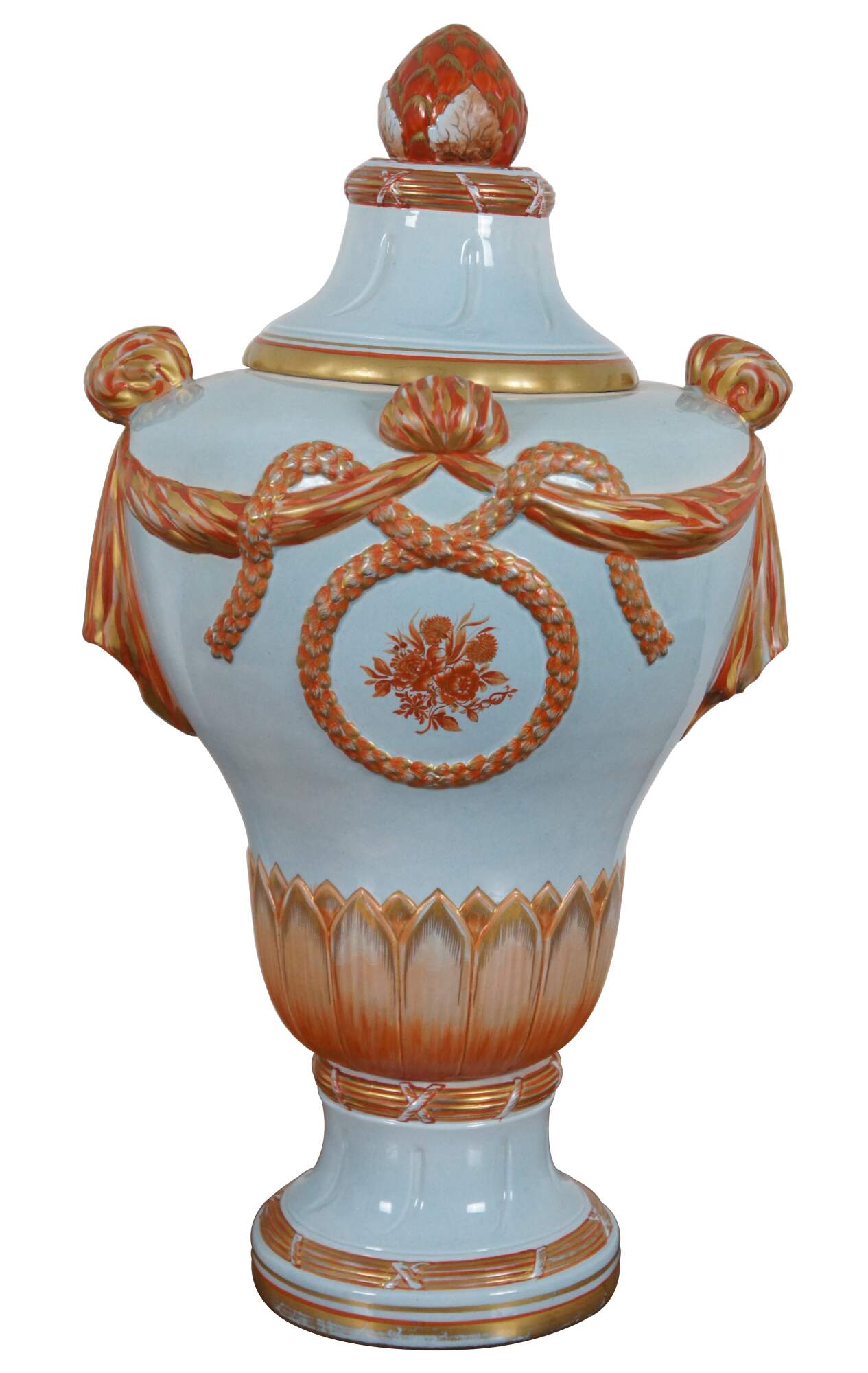 Vintage Italian Neoclassical Mottahedeh Lowestoft Mantel Vase Urn 17