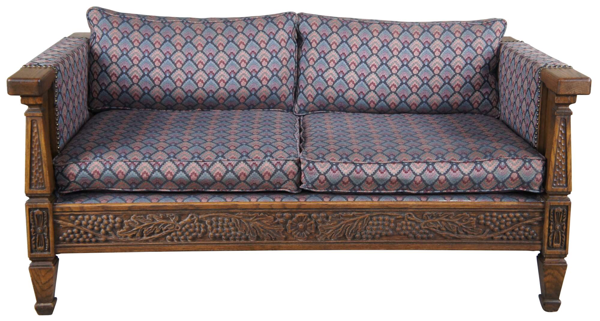 Kamel Alfabetisk orden kreativ Mid Century Romweber Viking Oak Grapevine Carved Love Seat Library Sofa 56"