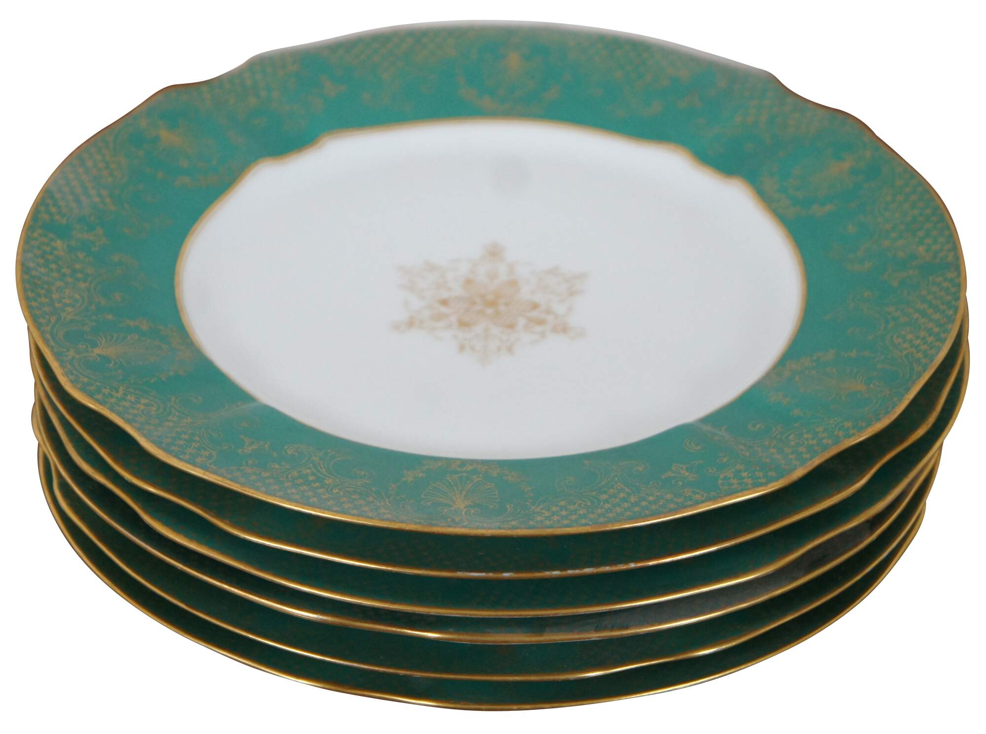 Limoges PARTHENON プレート 皿 ネイビー&ゴールド 6 M Redon Limoges La Porcelain Limousine Green Gold Salad