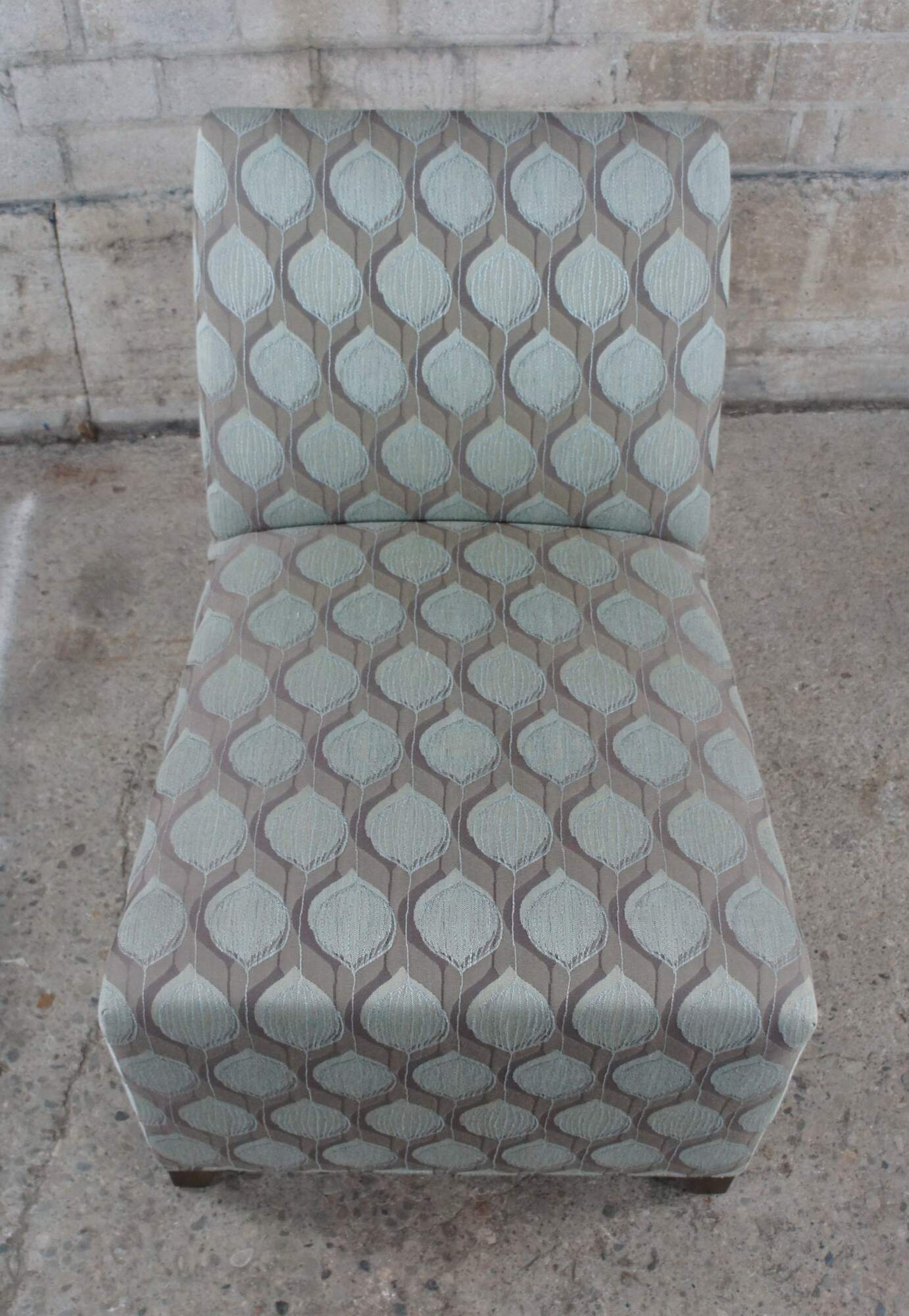 Ethan Allen Contemporary Slipper Chair Geometric Teal Gray Fabric