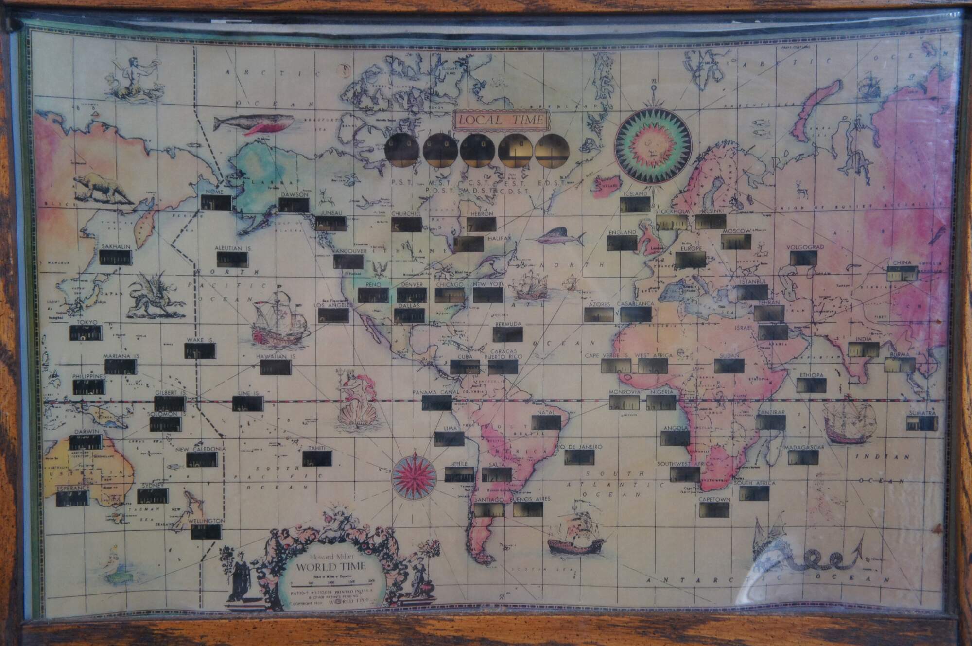 1950’s Howard Miller World Time Zone Illuminated Mantel Clock 612371 26"