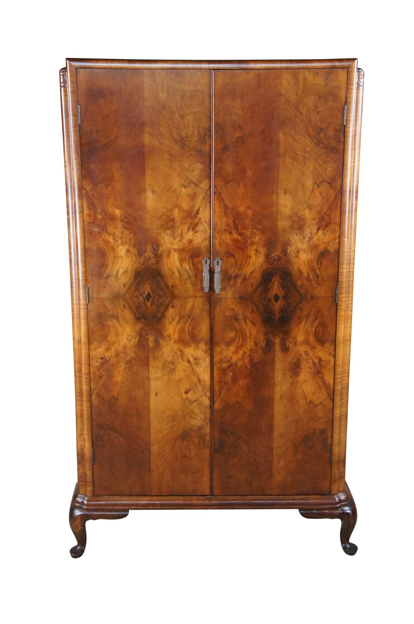 Antique English Art Deco Matchbook Walnut Armoire Wardrobe Chifforobe ...