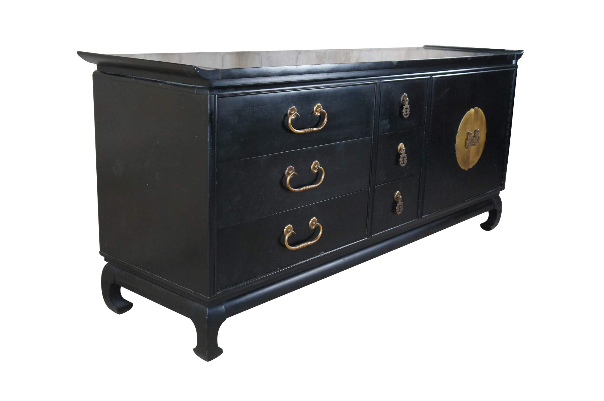 Kent Coffey Amerasia Chinoiserie Black Buffet Sideboard Credenza Console Dresser