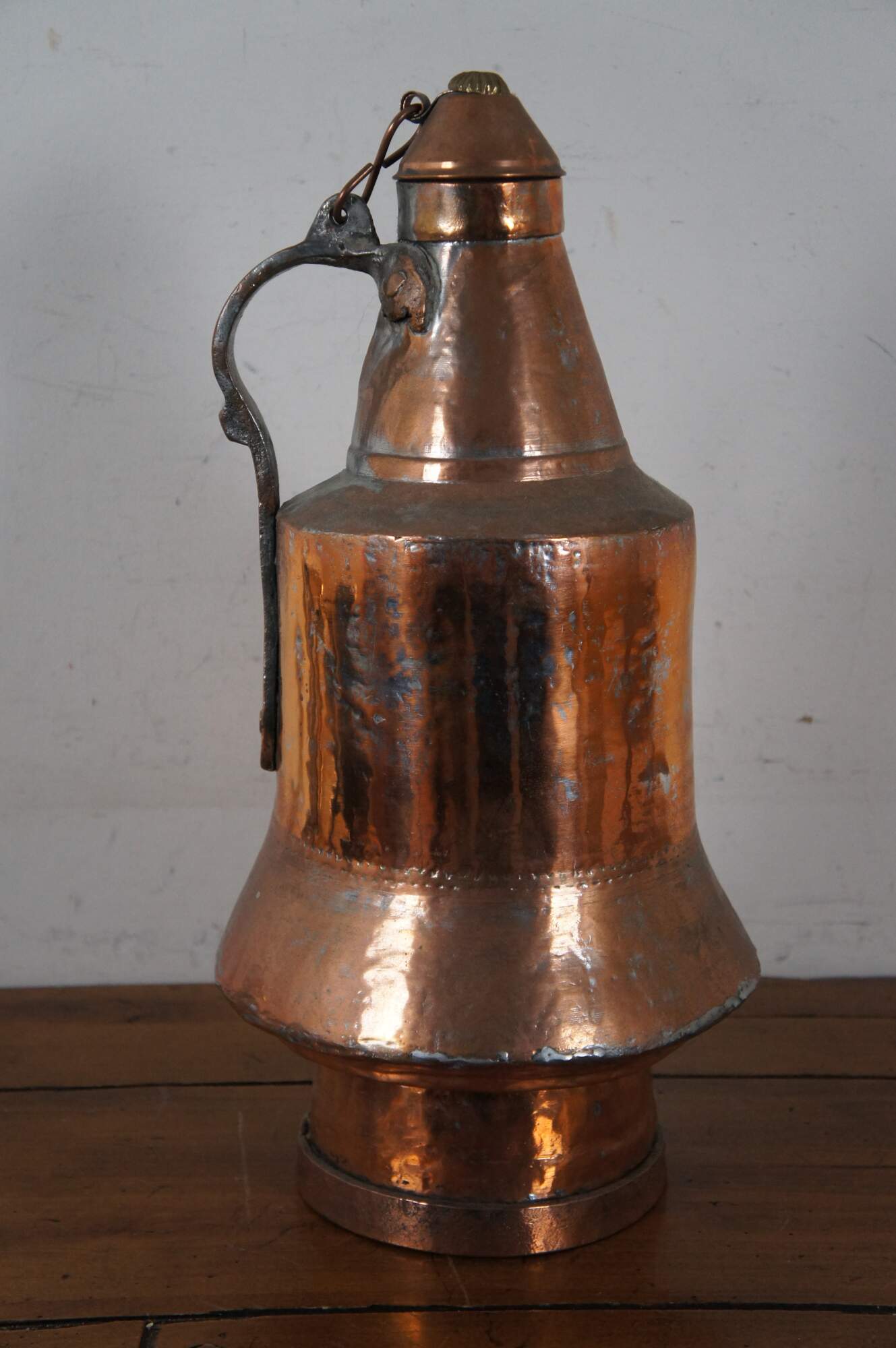 Antique 19th C. Turkish Dovetailed Copper Lidded Jug Wine Milk Water Pitcher  19