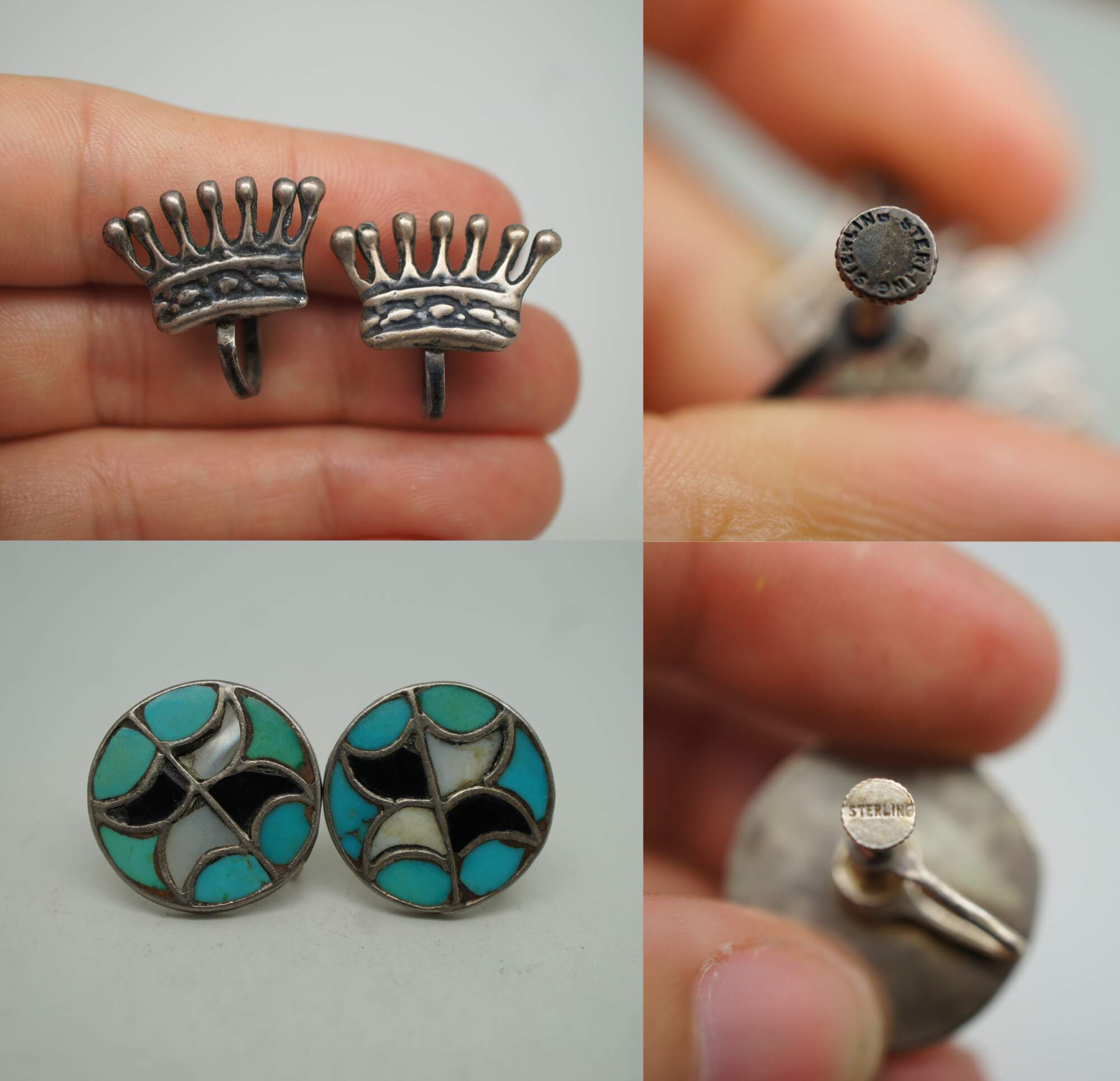 17 Vintage Southwestern Mexican Sterling Silver 925 Screw Back Earrings