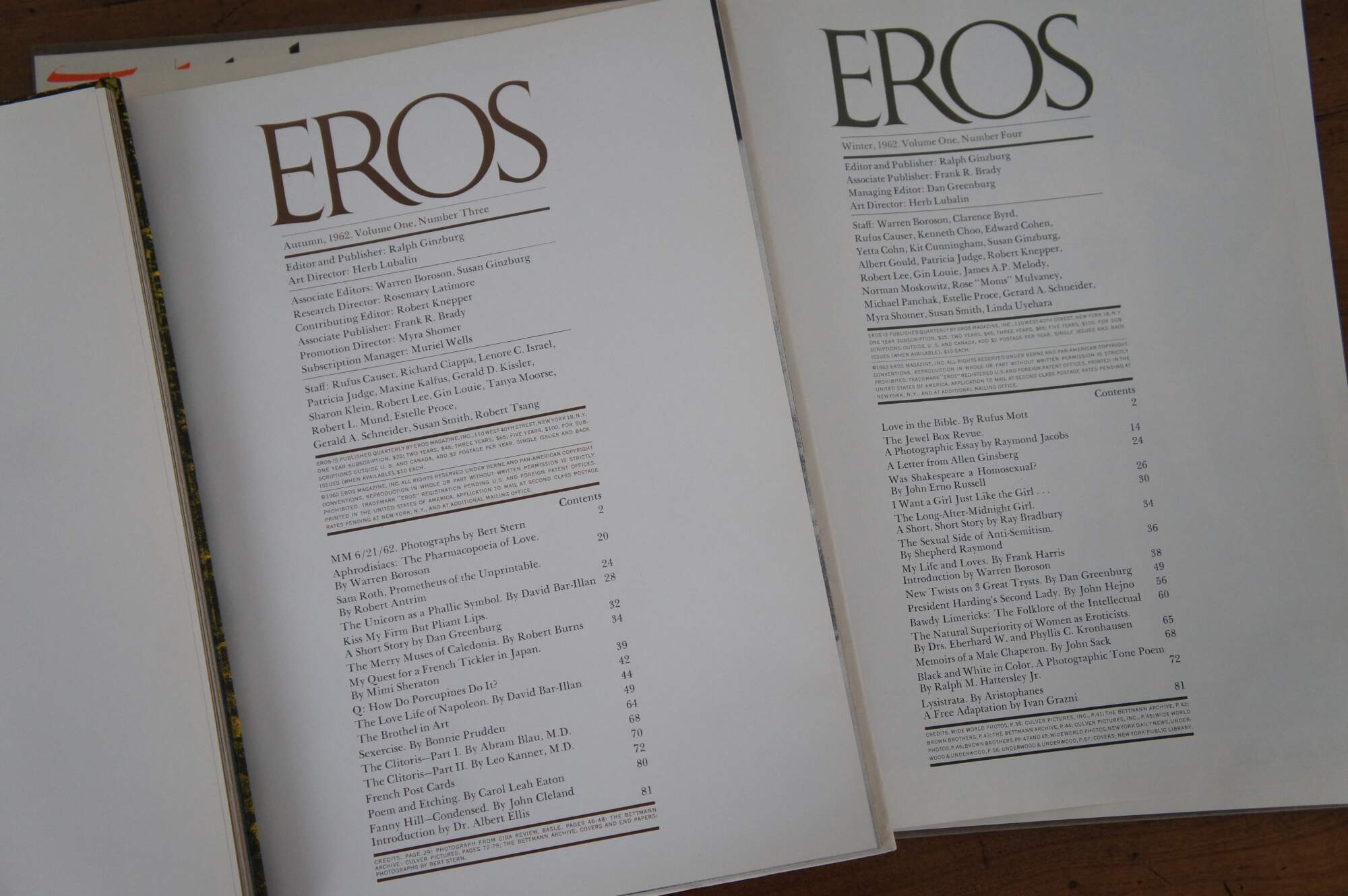 4 Eros 1962 Hard Bound Magazines Books Volume One Set of 4