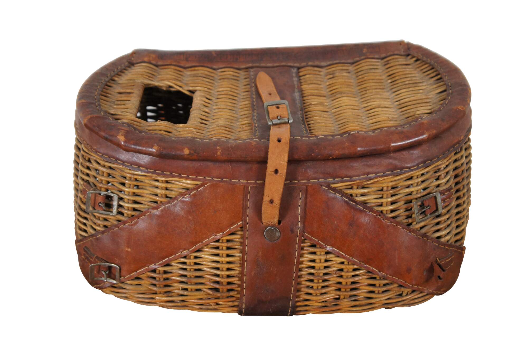 Vintage Split Bamboo & Leather Montana Fly Fishing Creel Basket