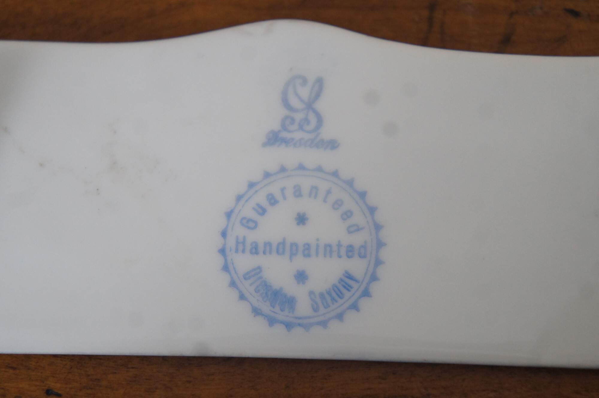 10 Antique German Dresden Saxony Turquoise Porcelain Name Plates 4"