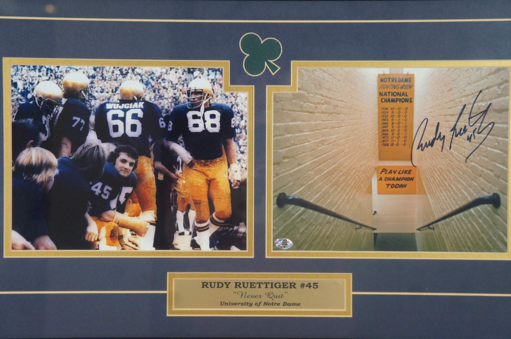 Rudy Ruettiger Never Quit Autographed Notre Dame Custom Green