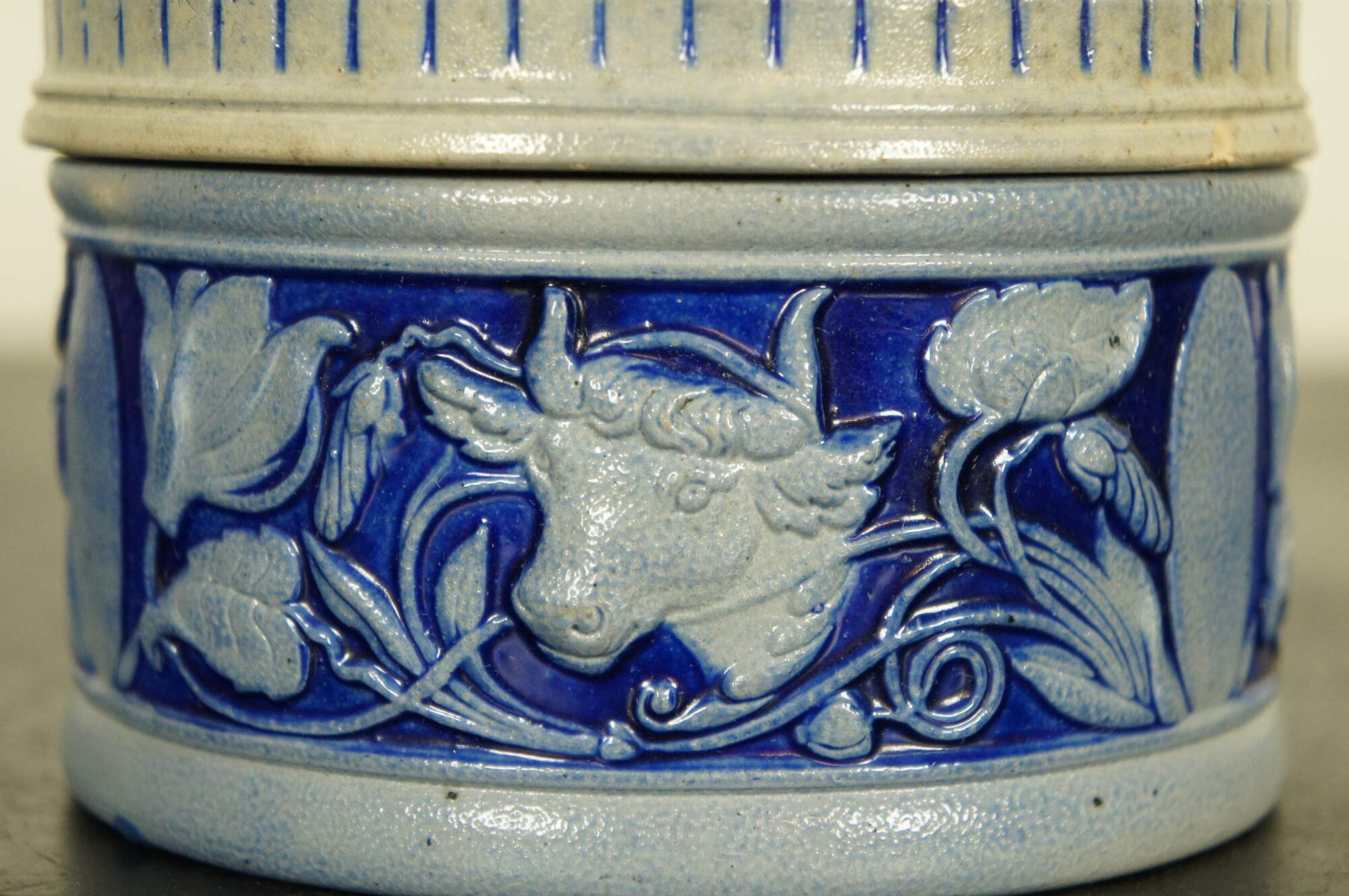 Antique Salt Glazed Stoneware Pottery Crock Pot with Cobalt Blue