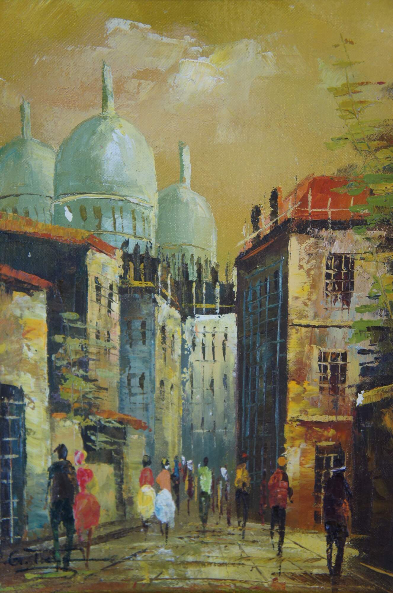 P.G. Tiele Mid Century Impressionist Cityscape Painting Oil Canvas Temple  Italy