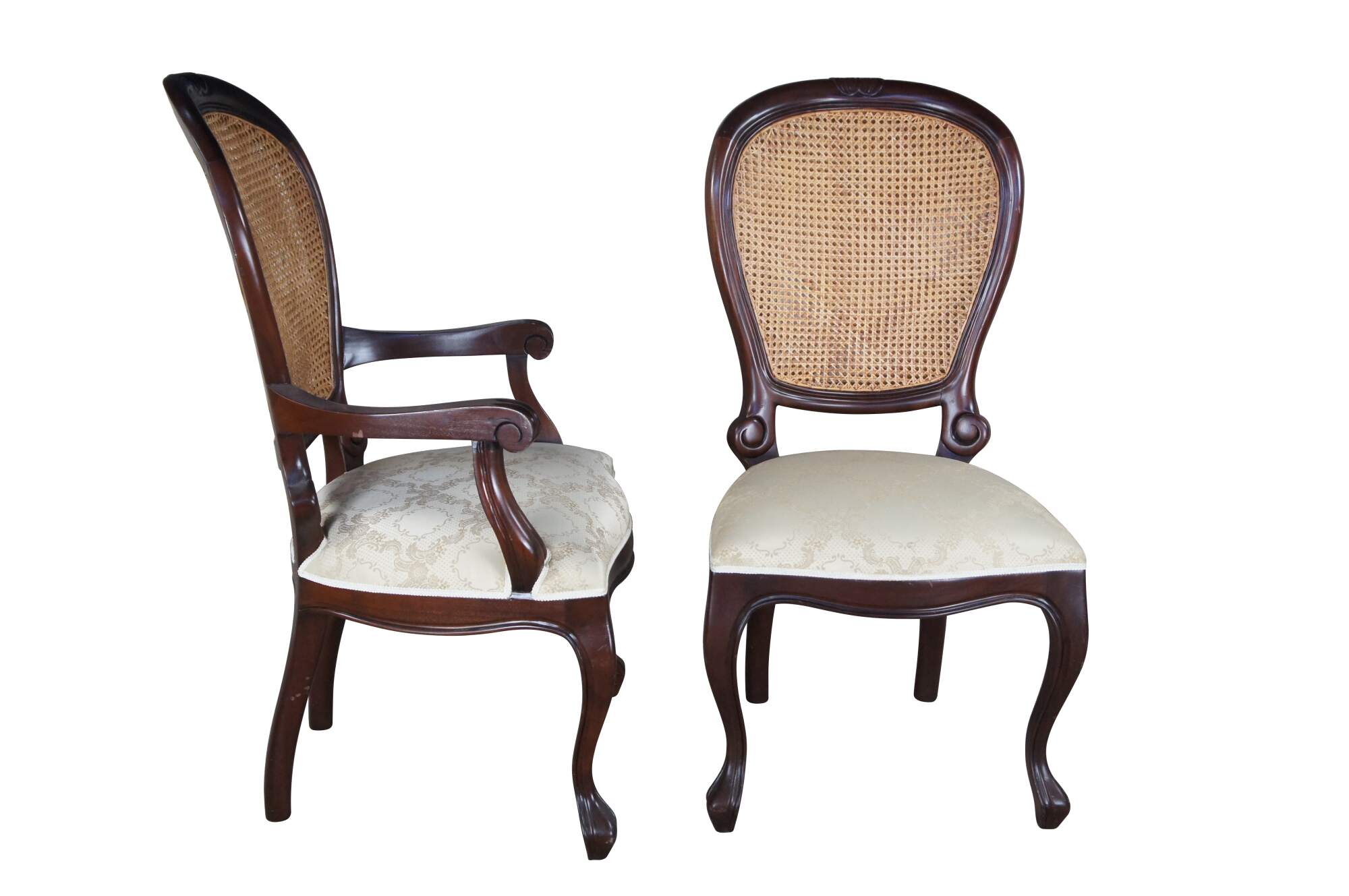 3 Victorian Revival Mahogany Balloon Back Caned Dining Chairs Silk ...